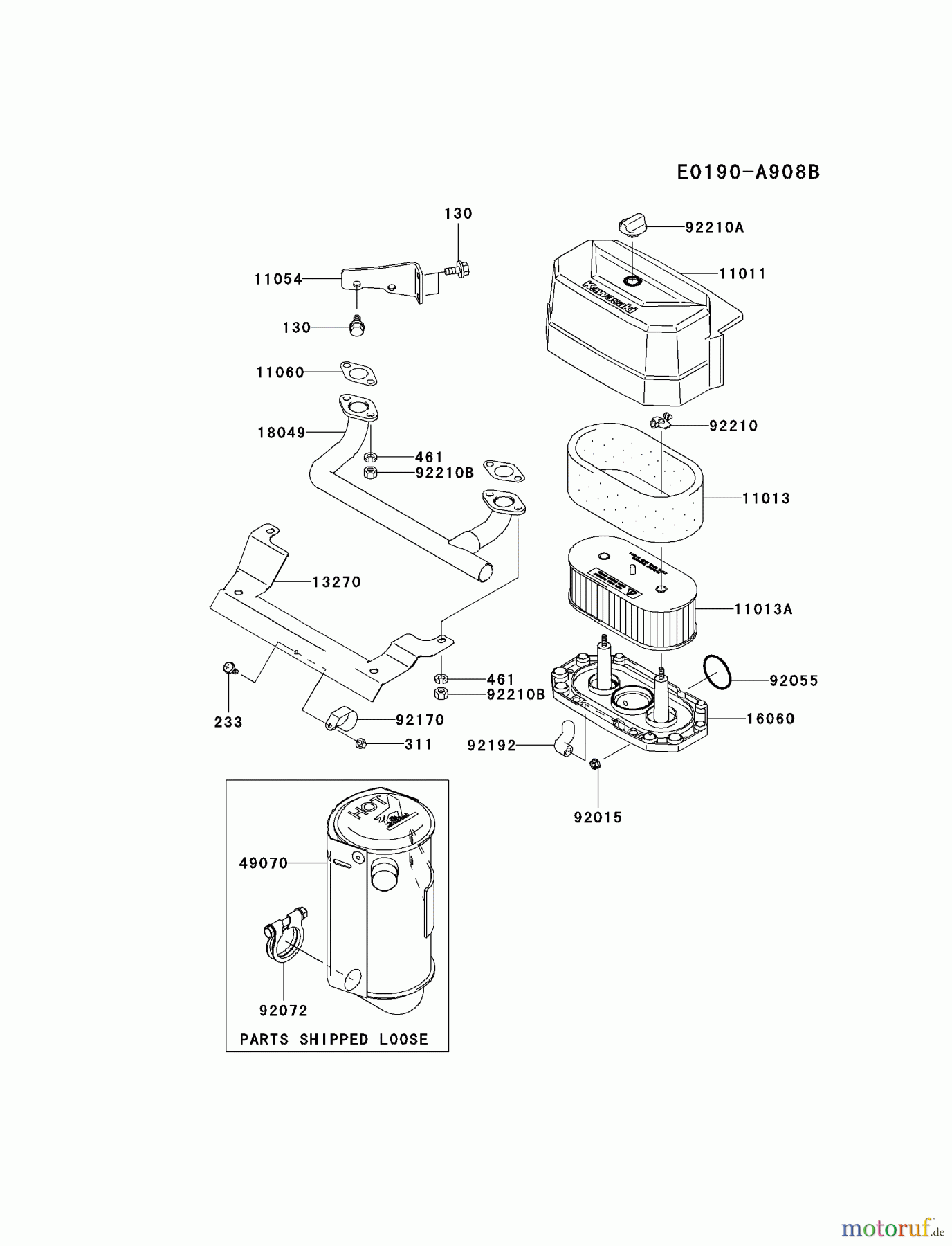 Kawasaki Motoren Motoren Vertikal FA210V - AS02 bis FH641V - DS24 FH580V-AS44 - Kawasaki FH580V 4-Stroke Engine AIR-FILTER/MUFFLER