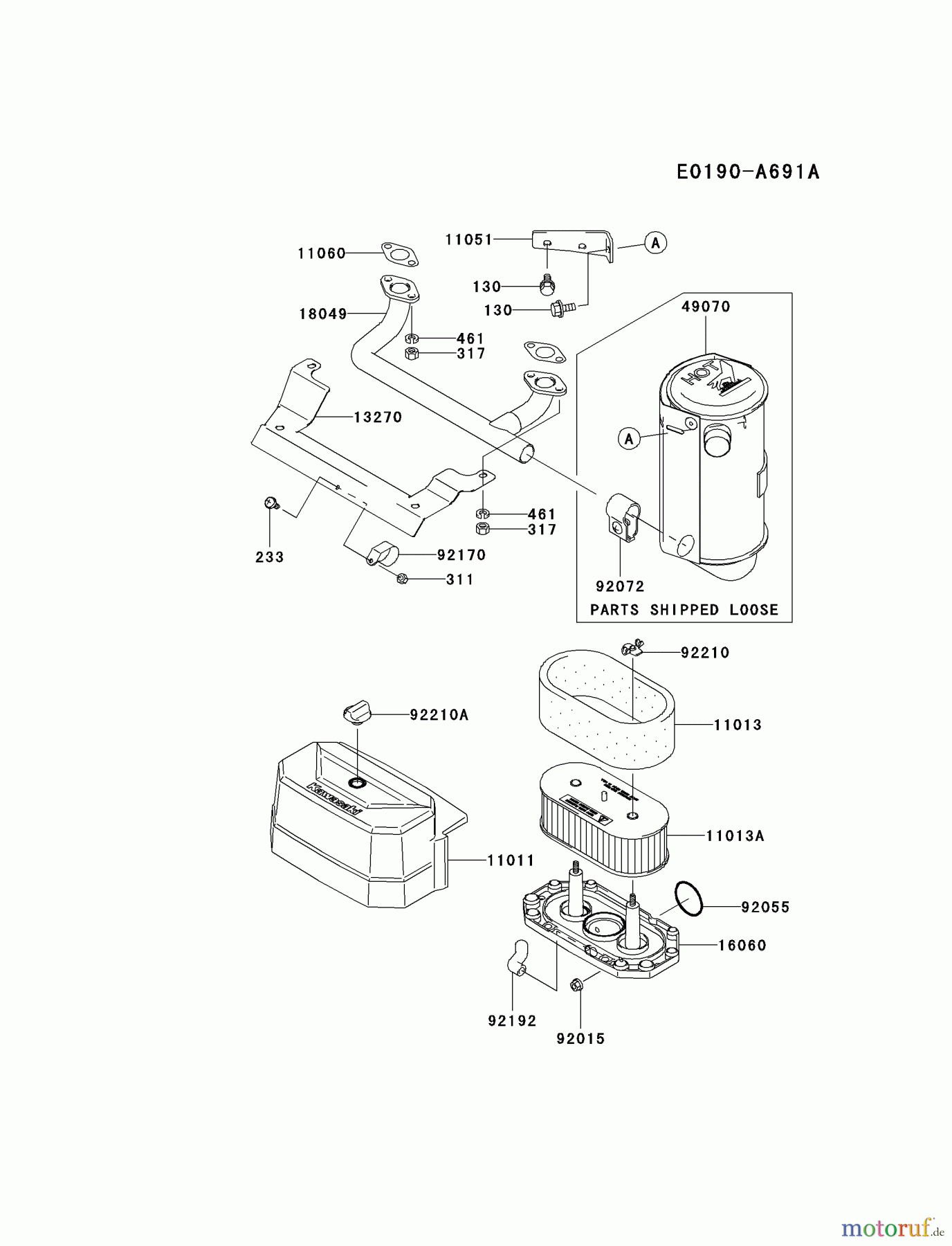Kawasaki Motoren Motoren Vertikal FA210V - AS02 bis FH641V - DS24 FH541V-AS23 - Kawasaki FH541V 4-Stroke Engine AIR-FILTER/MUFFLER