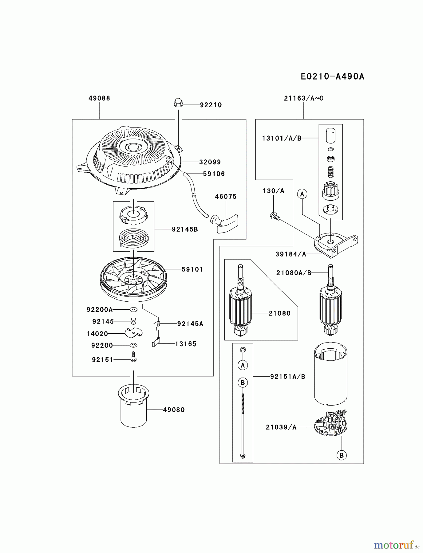 Kawasaki Motoren Motoren Vertikal FA210V - AS02 bis FH641V - DS24 FH580V-BS17 - Kawasaki FH580V 4-Stroke Engine STARTER(~FH580-B86000)
