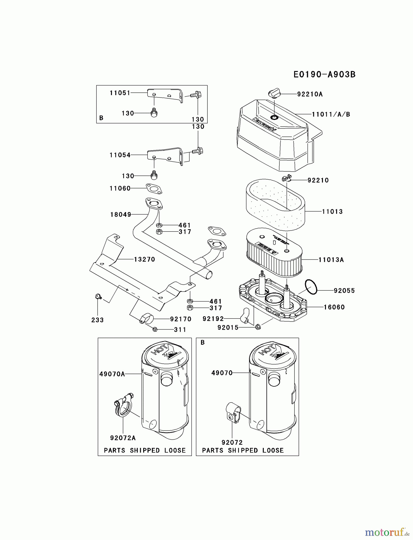 Kawasaki Motoren Motoren Vertikal FA210V - AS02 bis FH641V - DS24 FH580V-BS21 - Kawasaki FH580V 4-Stroke Engine AIR-FILTER/MUFFLER