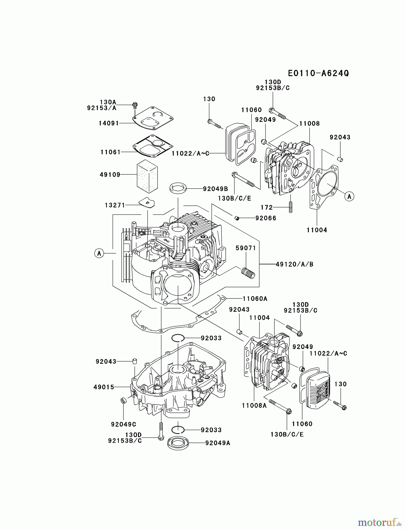 Kawasaki Motoren Motoren Vertikal FA210V - AS02 bis FH641V - DS24 FH580V-CS39 - Kawasaki FH580V 4-Stroke Engine CYLINDER/CRANKCASE