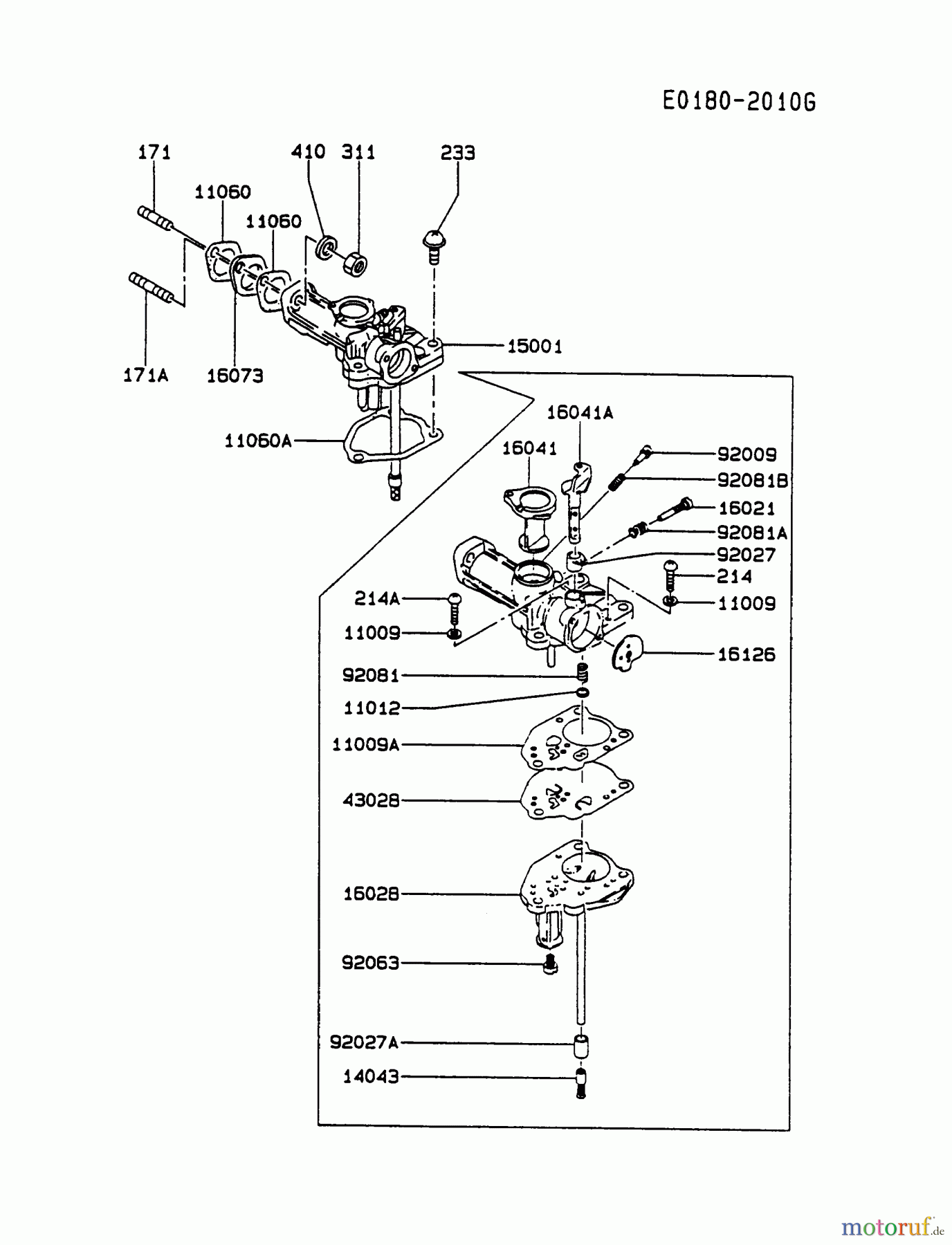 Kawasaki Motoren Motoren, Horizontal FA130D-BS19 - Kawasaki FA130D 4-Stroke Engine CARBURETOR