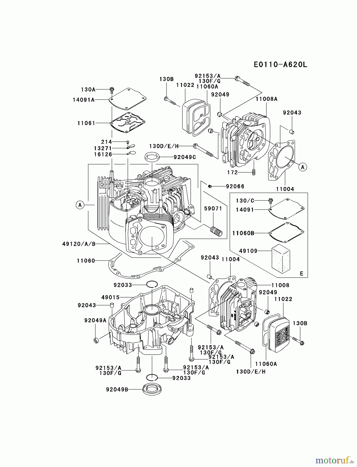  Kawasaki Motoren Motoren Vertikal FA210V - AS02 bis FH641V - DS24 FH601V-FS29 - Kawasaki FH601V 4-Stroke Engine CYLINDER/CRANKCASE