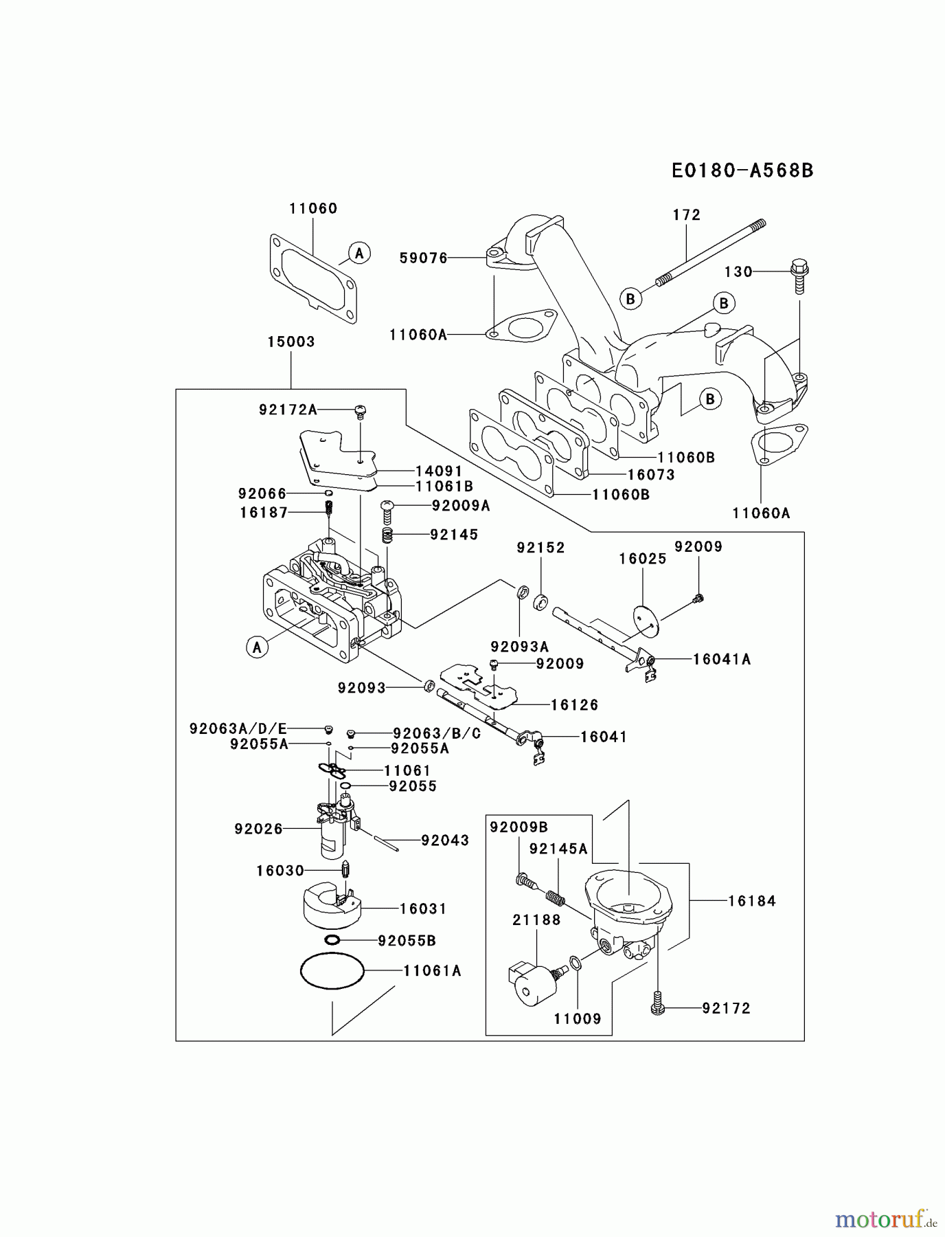 Kawasaki Motoren Motoren Vertikal FA210V - AS02 bis FH641V - DS24 FH641V-BS17 - Kawasaki FH641V 4-Stroke Engine CARBURETOR