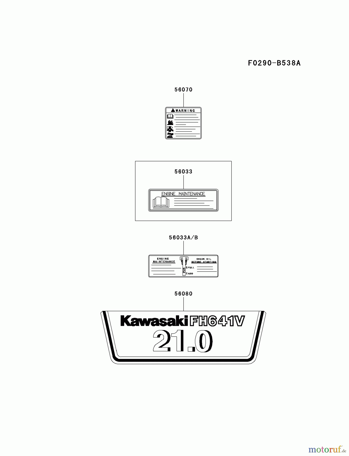  Kawasaki Motoren Motoren Vertikal FH641V - DS25 bis FS481V - BS13 FH641V-GS21 - Kawasaki FH641V 4-Stroke Engine LABEL