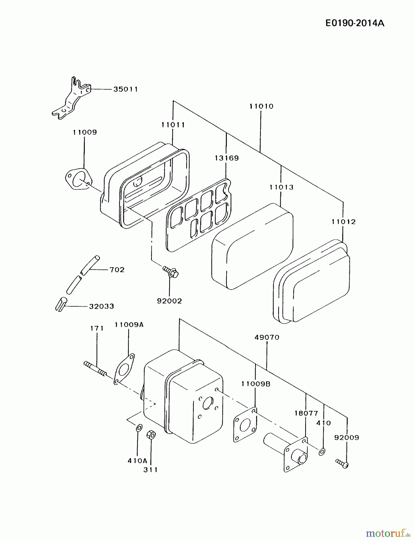 Kawasaki Motoren Motoren, Horizontal FA130D-BS07 - Kawasaki FA130D 4-Stroke Engine AIR-FILTER/MUFFLER