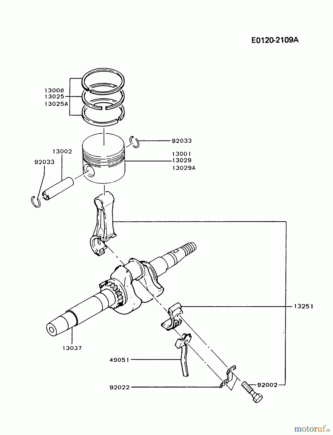  Kawasaki Motoren Motoren, Horizontal FA130D-CS20 - Kawasaki FA130D 4-Stroke Engine PISTON/CRANKSHAFT