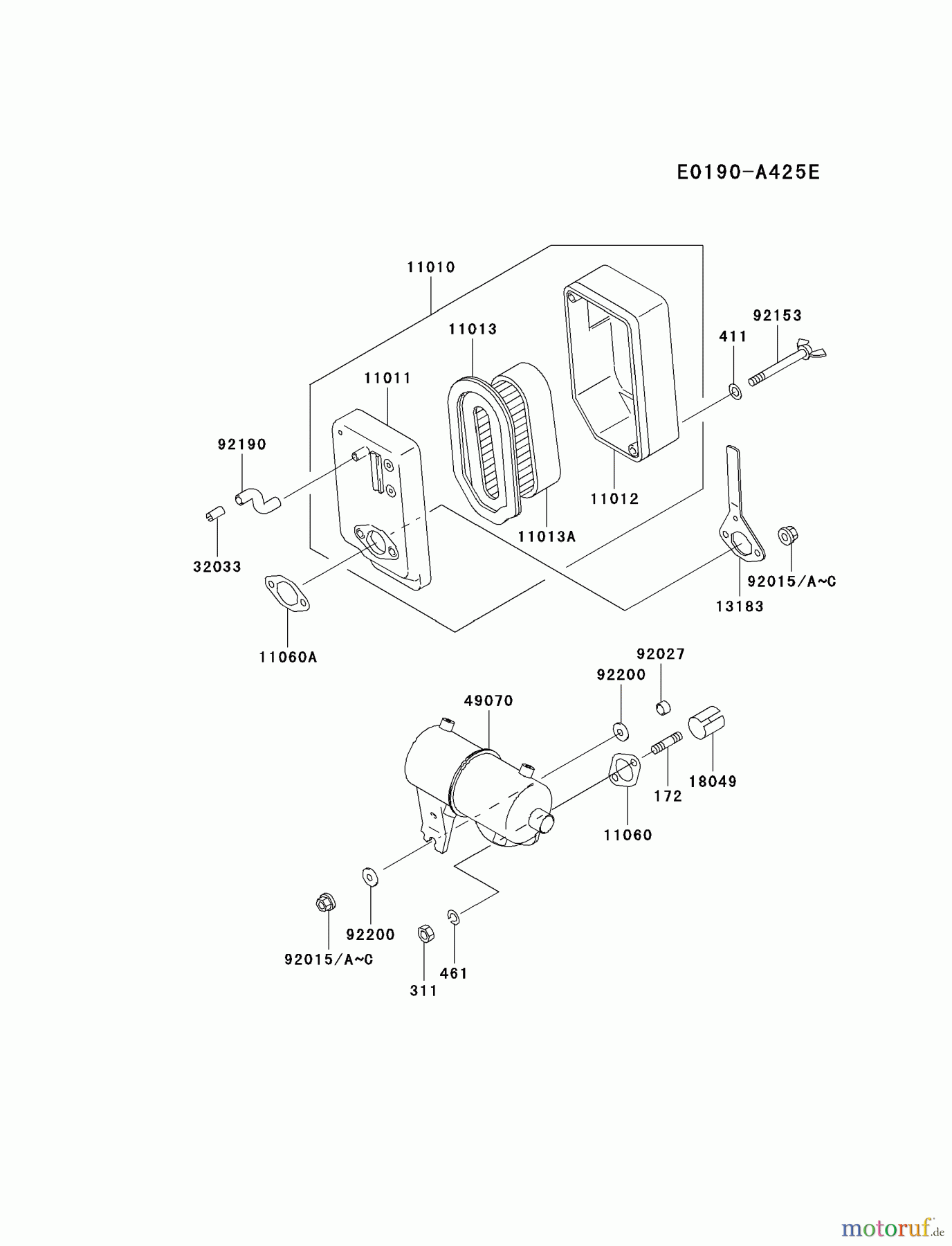 Kawasaki Motoren Motoren, Horizontal FE120G-NS00 - Kawasaki FE120G 4-Stroke Engine AIR-FILTER/MUFFLER