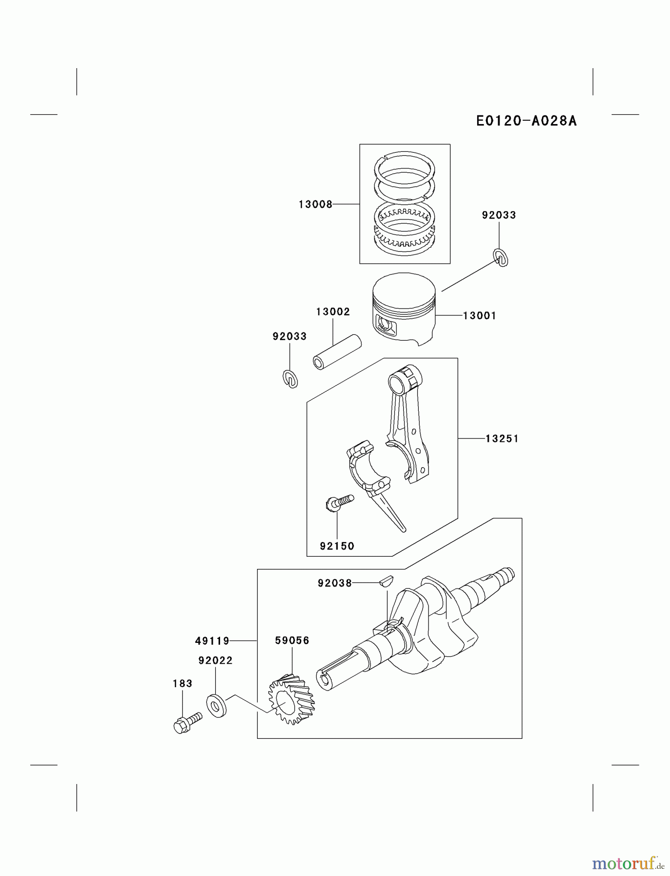  Kawasaki Motoren Motoren, Horizontal FE170D-AS02 - Kawasaki FE170D 4-Stroke Engine PISTON/CRANKSHAFT