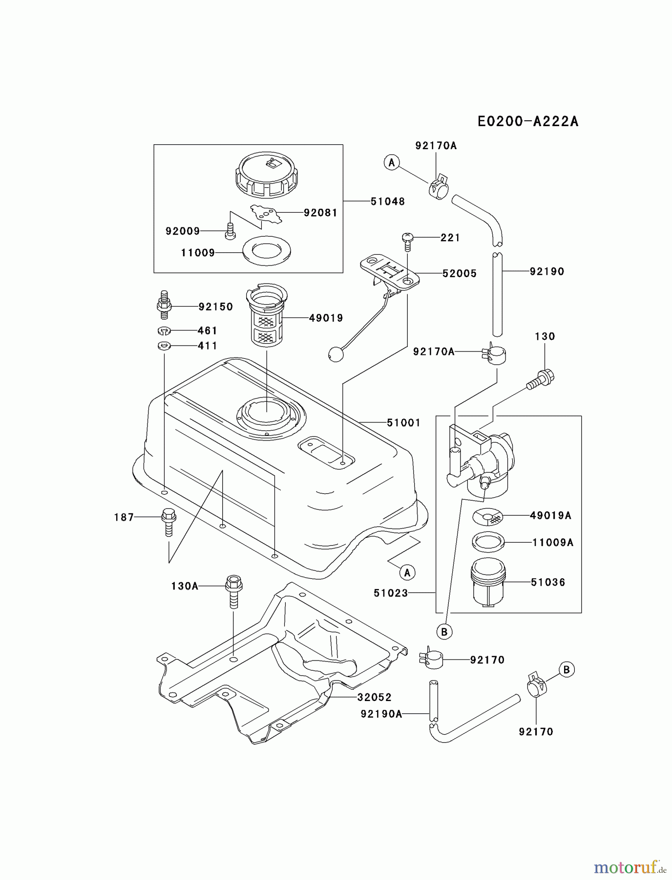 Kawasaki Motoren Motoren, Horizontal FE350D-AS12 - Kawasaki FE350D 4-Stroke Engine FUEL-TANK/FUEL-VALVE