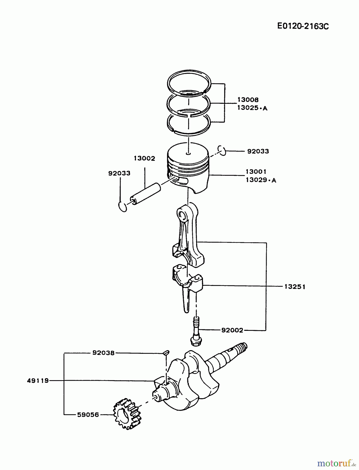  Kawasaki Motoren Motoren, Horizontal FG150G-CS00 - Kawasaki FG150G 4-Stroke Engine PISTON/CRANKSHAFT