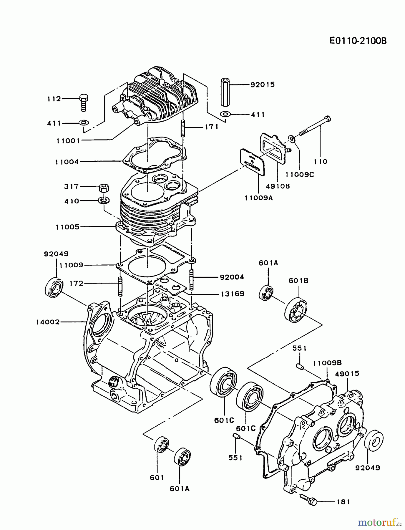  Kawasaki Motoren Motoren, Horizontal FZ340G-CS00 - Kawasaki FZ340G 4-Stroke Engine CYLINDER/CRANKCASE