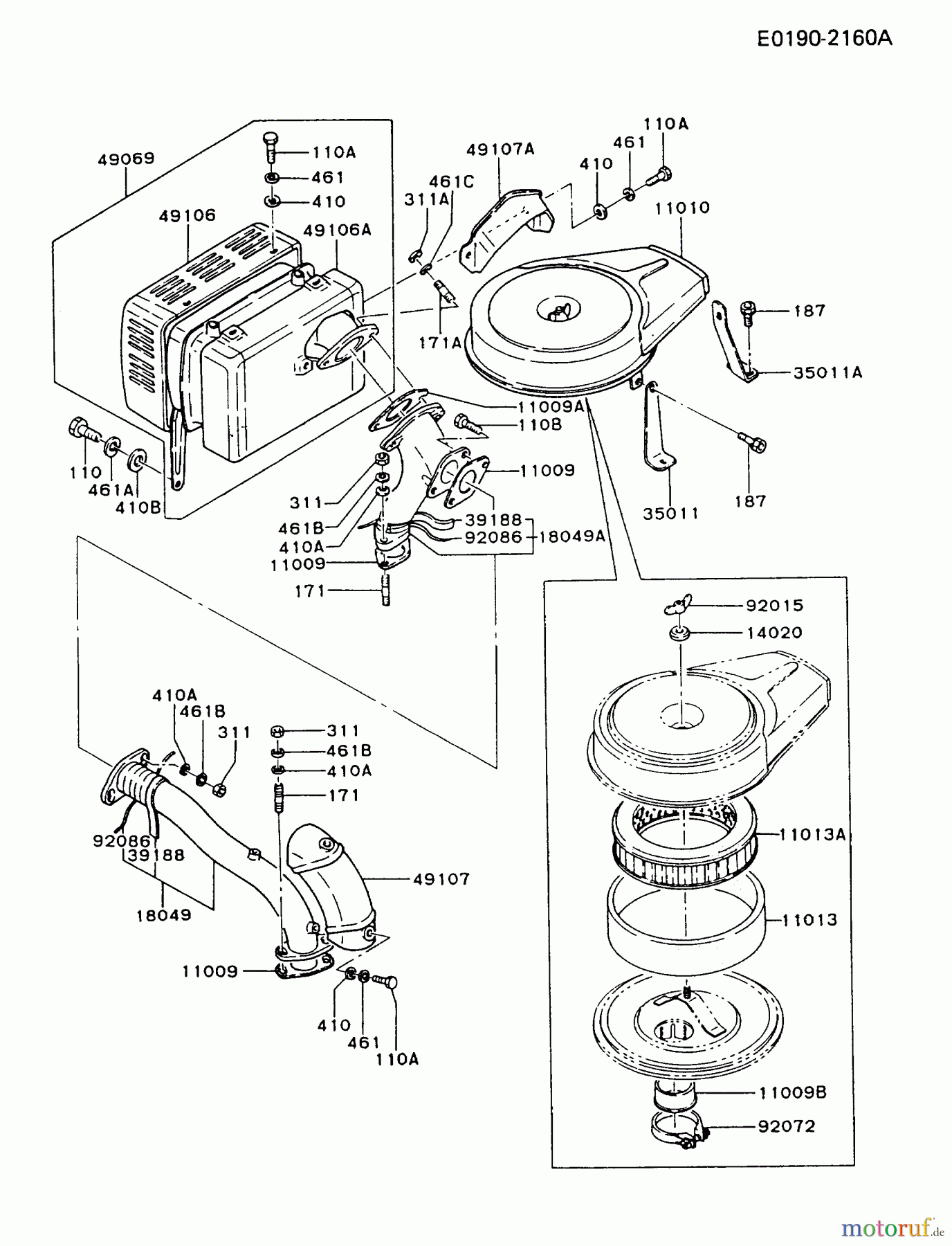 Kawasaki Motoren Motoren, Horizontal FZ790D-AS03 - Kawasaki FZ790D 4-Stroke Engine AIR-FILTER/MUFFLER