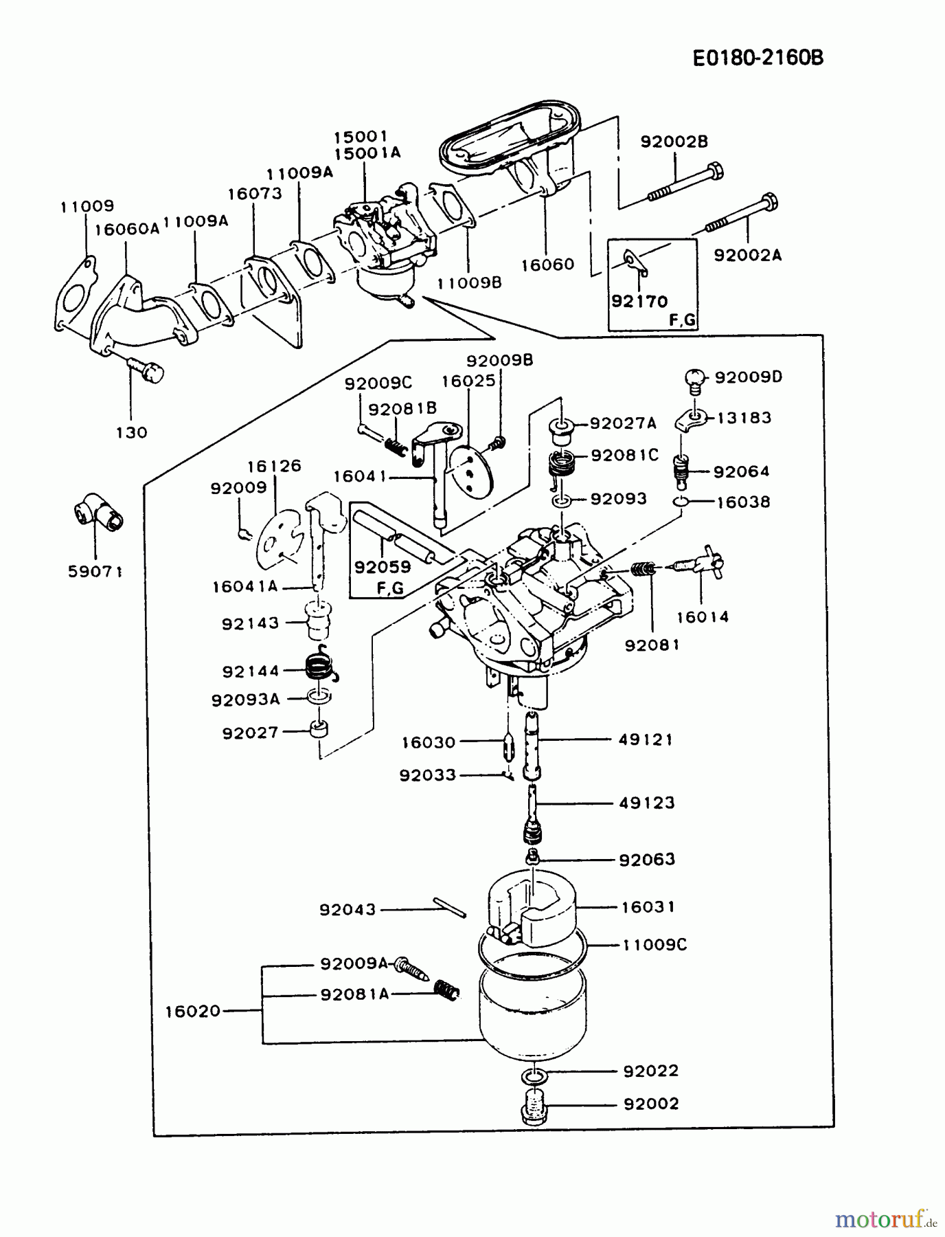 Kawasaki Motoren Motoren Vertikal FA210V - AS02 bis FH641V - DS24 FB460V-GS07 - Kawasaki FB460V 4-Stroke Engine CARBURETOR #1