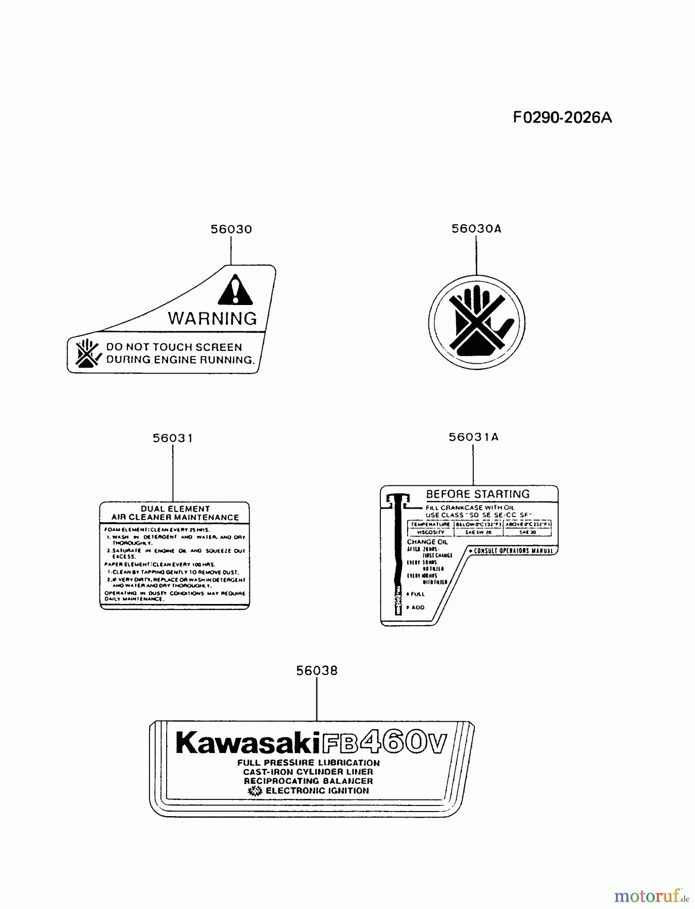 Kawasaki Motoren Motoren Vertikal FA210V - AS02 bis FH641V - DS24 FB460V-BS23 - Kawasaki FB460V 4-Stroke Engine LABEL