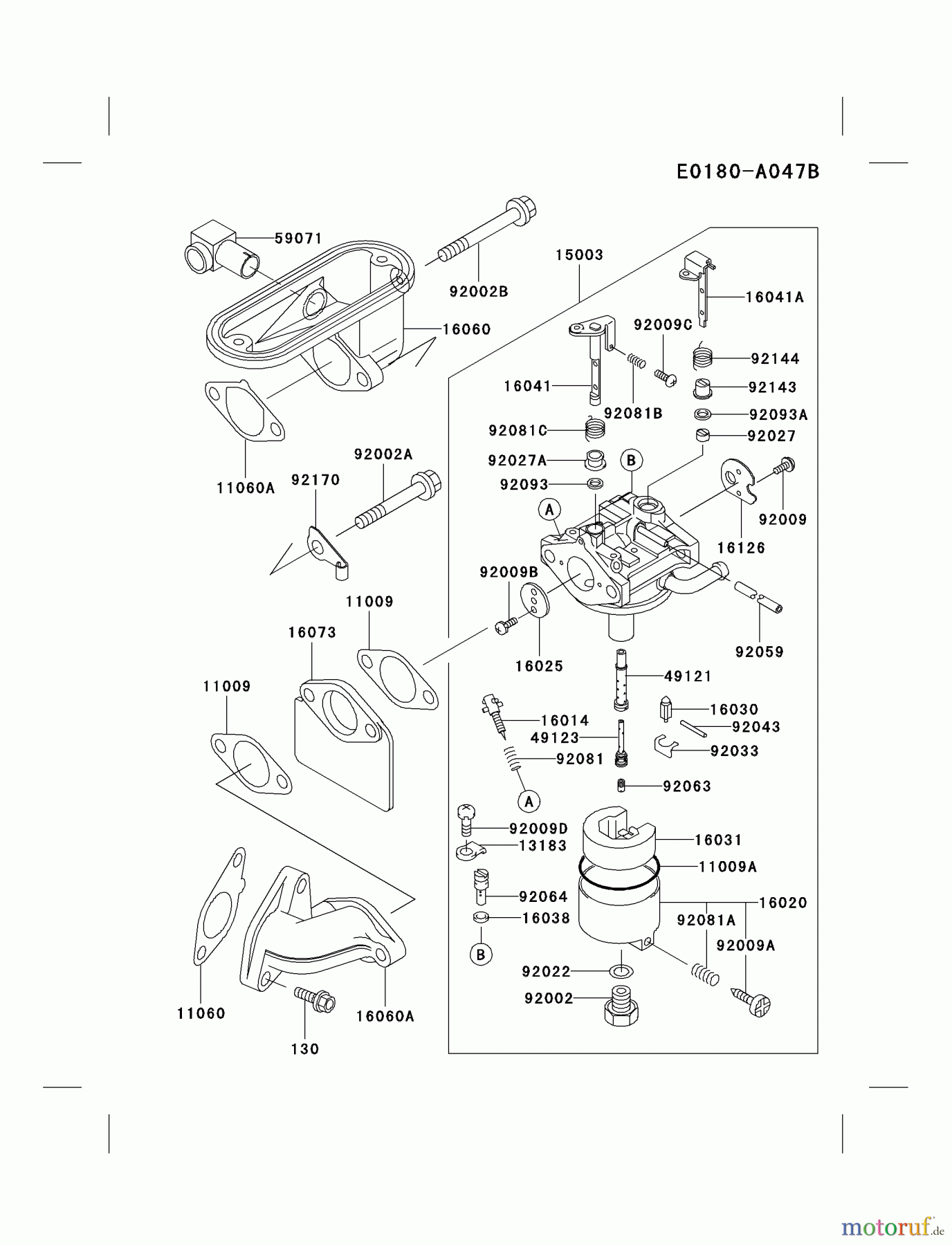 Kawasaki Motoren Motoren Vertikal FA210V - AS02 bis FH641V - DS24 FB460V-AS36 - Kawasaki FB460V 4-Stroke Engine CARBURETOR #1