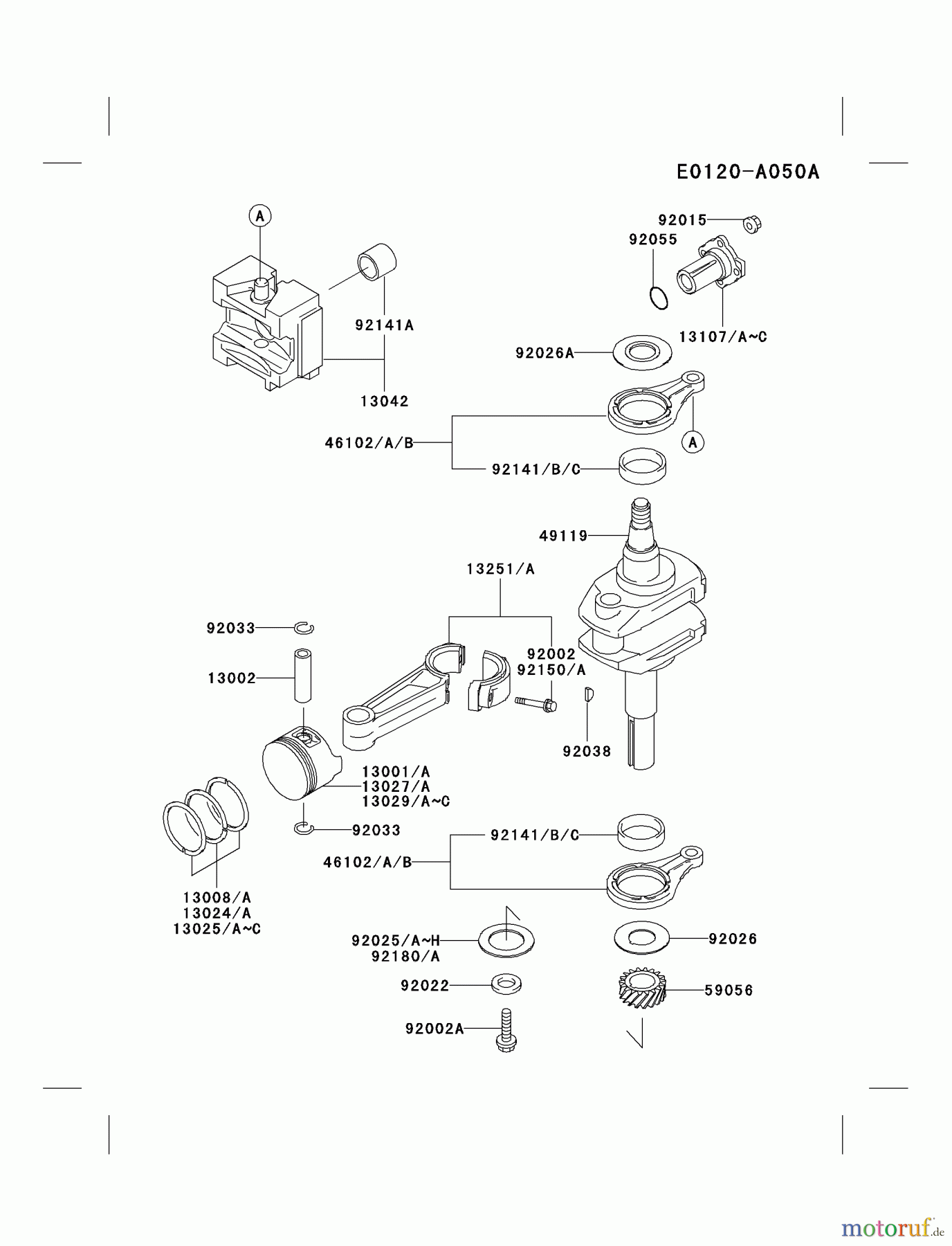 Kawasaki Motoren Motoren Vertikal FA210V - AS02 bis FH641V - DS24 FB460V-KS01 - Kawasaki FB460V 4-Stroke Engine PISTON/CRANKSHAFT #1