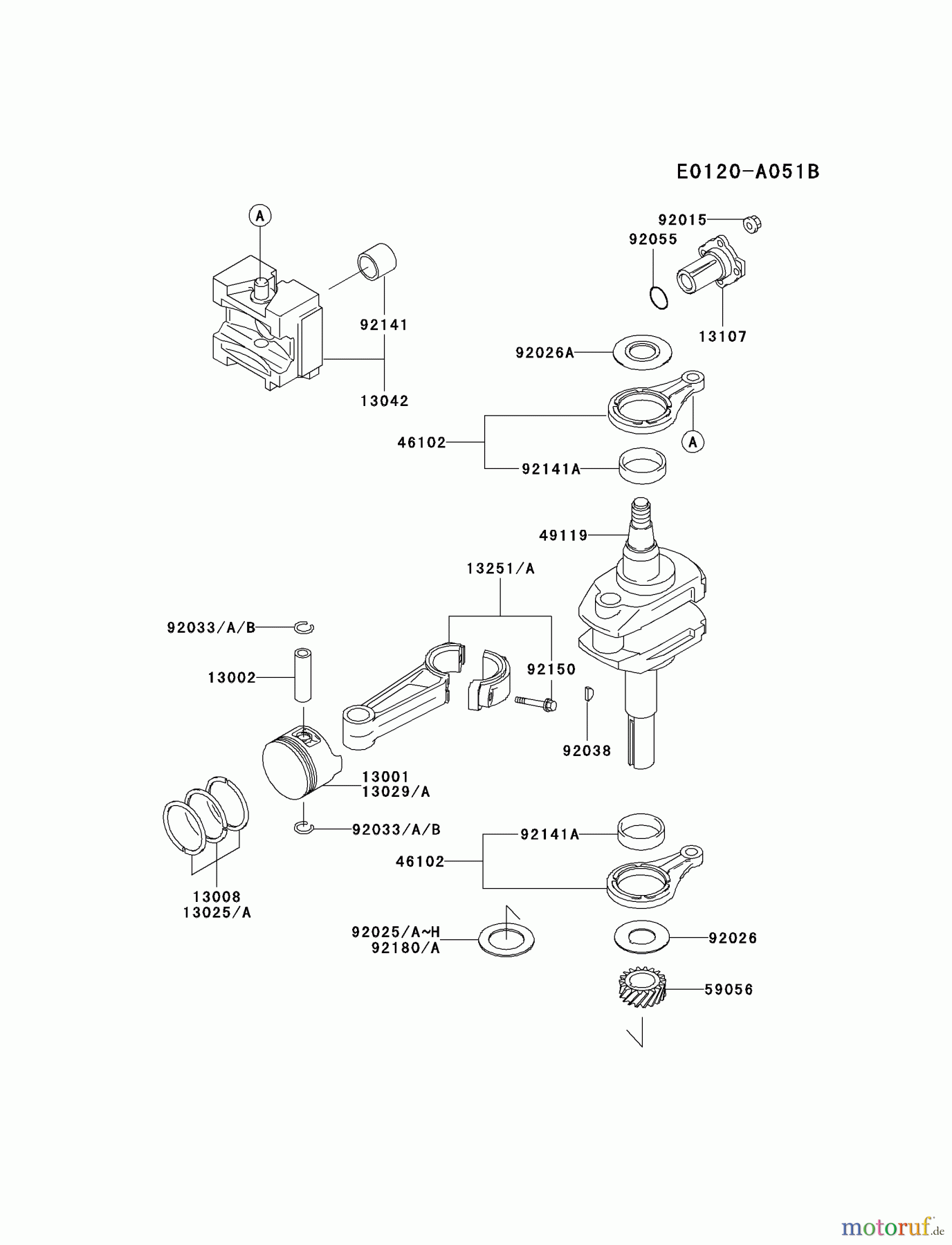 Kawasaki Motoren Motoren Vertikal FA210V - AS02 bis FH641V - DS24 FB460V-MS14 - Kawasaki FB460V 4-Stroke Engine PISTON/CRANKSHAFT