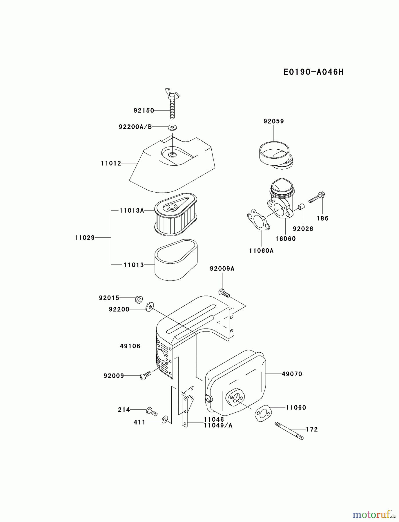 Kawasaki Motoren Motoren Vertikal FA210V - AS02 bis FH641V - DS24 FC150V-ES14 - Kawasaki FC150V 4-Stroke Engine AIR-FILTER/MUFFLER