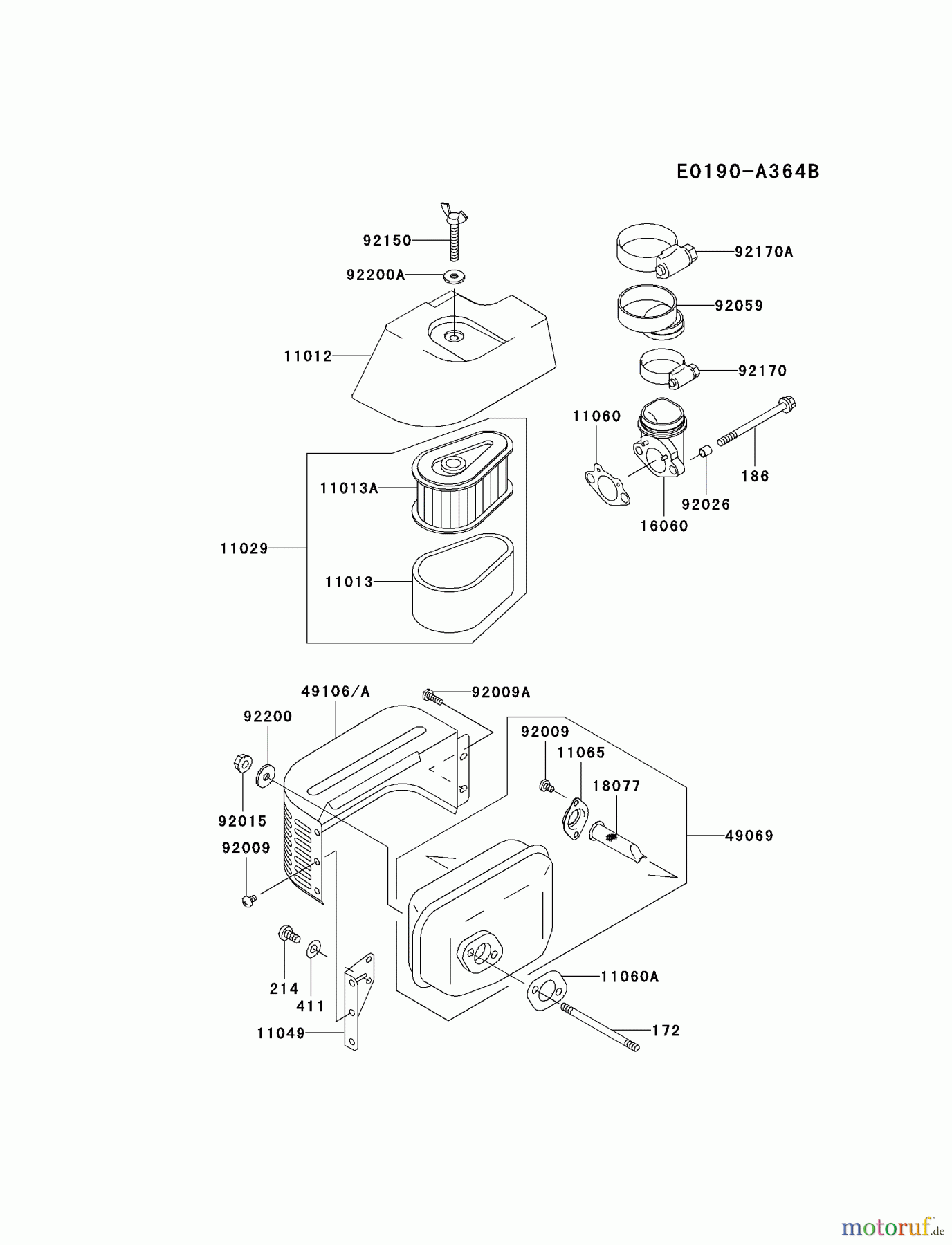 Kawasaki Motoren Motoren Vertikal FA210V - AS02 bis FH641V - DS24 FC150V-GS31 - Kawasaki FC150V 4-Stroke Engine AIR-FILTER/MUFFLER