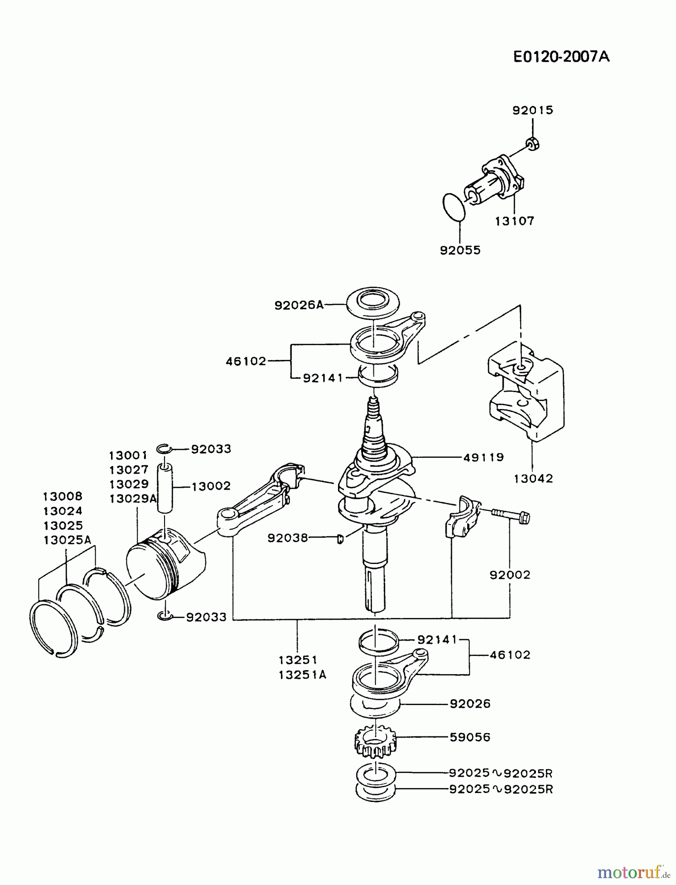 Kawasaki Motoren Motoren Vertikal FA210V - AS02 bis FH641V - DS24 FC420V-AS03 - Kawasaki FC420V 4-Stroke Engine PISTON/CRANKSHAFT