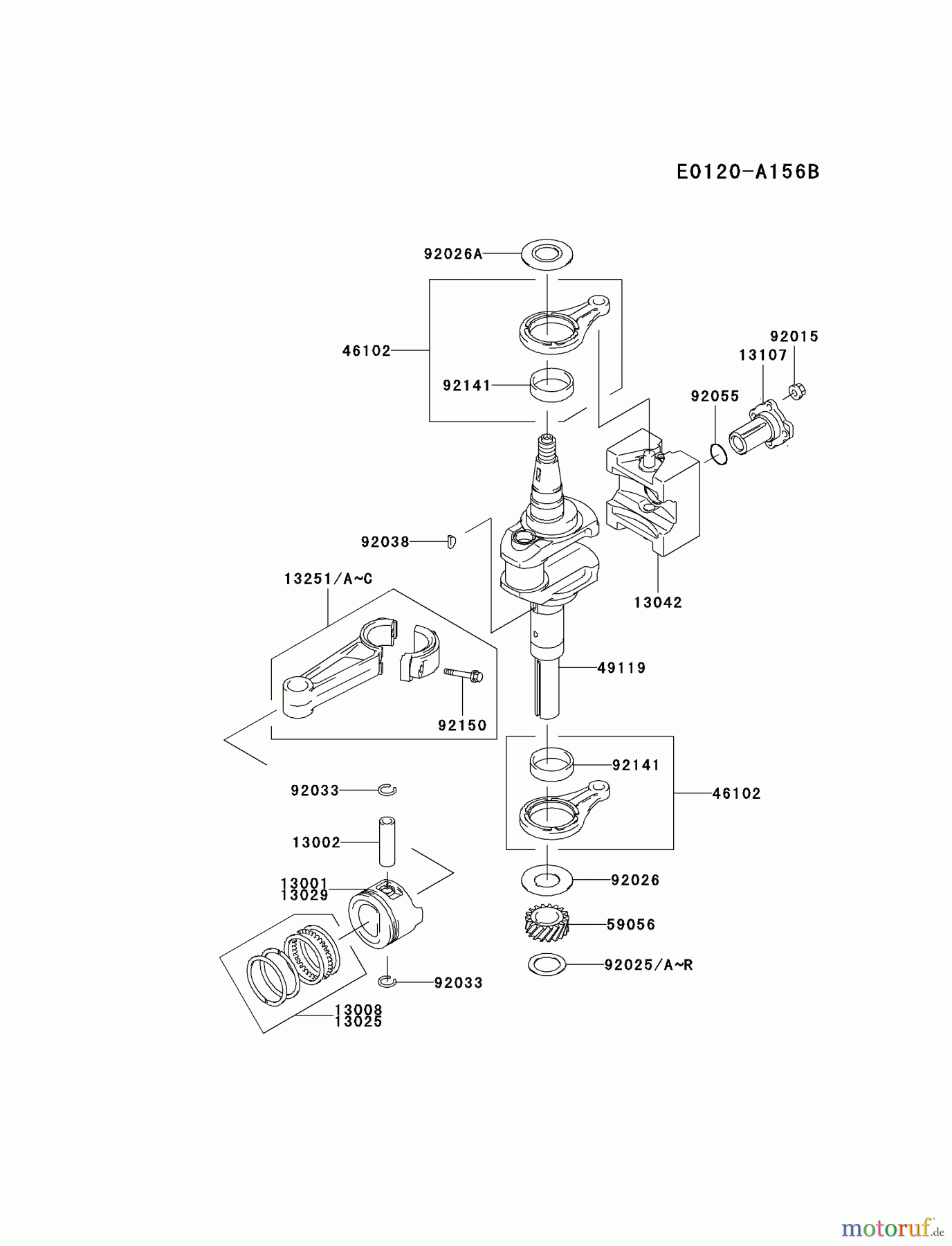 Kawasaki Motoren Motoren Vertikal FA210V - AS02 bis FH641V - DS24 FC420V-BS26 - Kawasaki FC420V 4-Stroke Engine PISTON/CRANKSHAFT