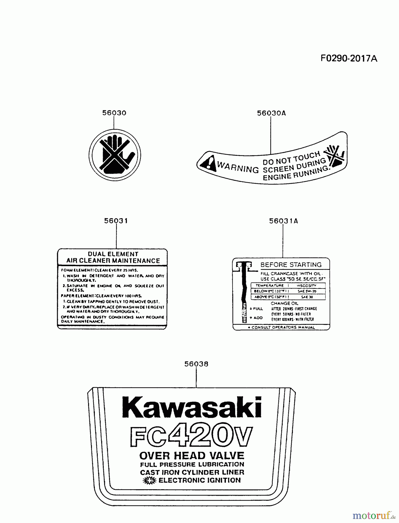 Kawasaki Motoren Motoren Vertikal FA210V - AS02 bis FH641V - DS24 FC420V-AS04 - Kawasaki FC420V 4-Stroke Engine LABEL