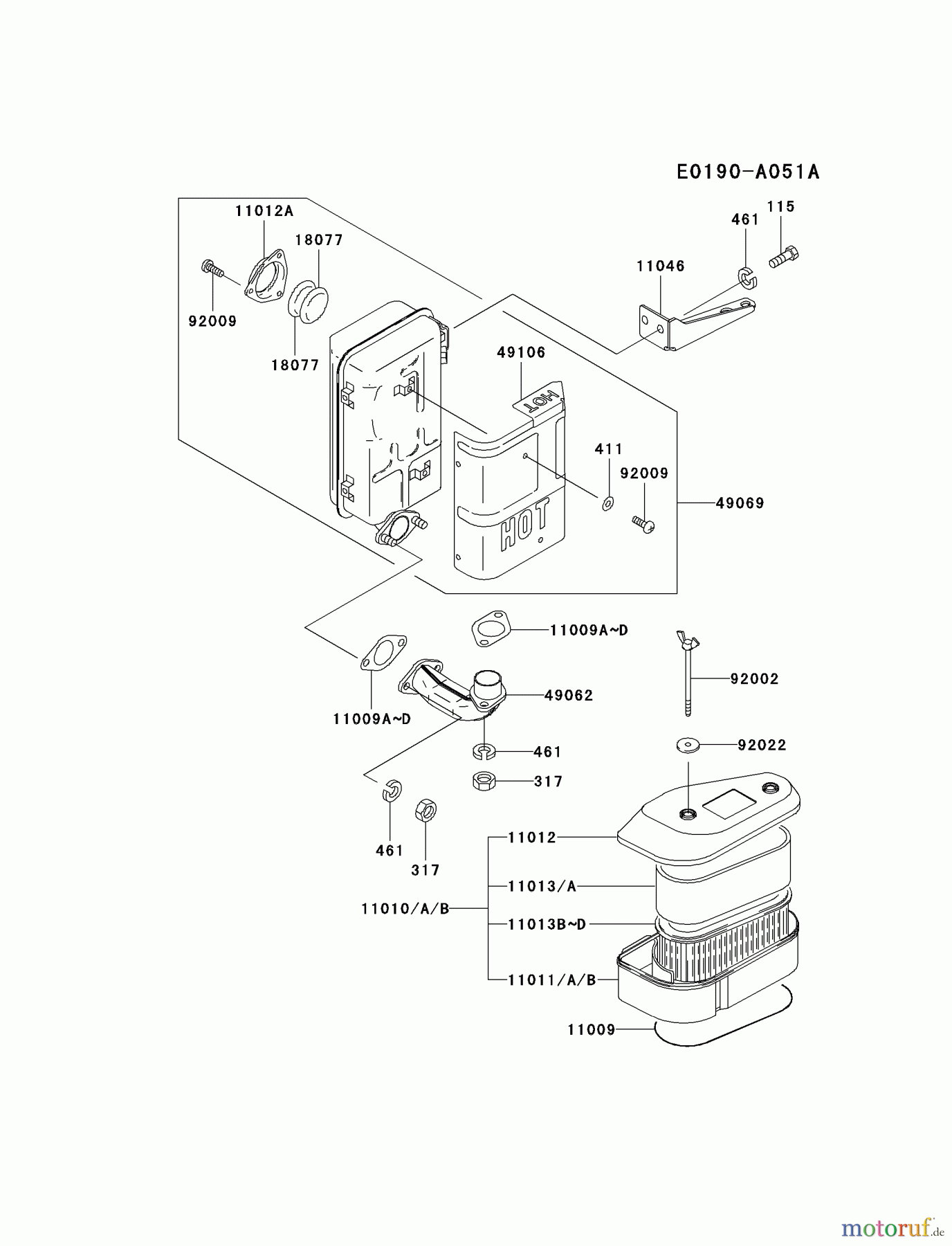Kawasaki Motoren Motoren Vertikal FA210V - AS02 bis FH641V - DS24 FC420V-CS09 - Kawasaki FC420V 4-Stroke Engine AIR-FILTER/MUFFLER