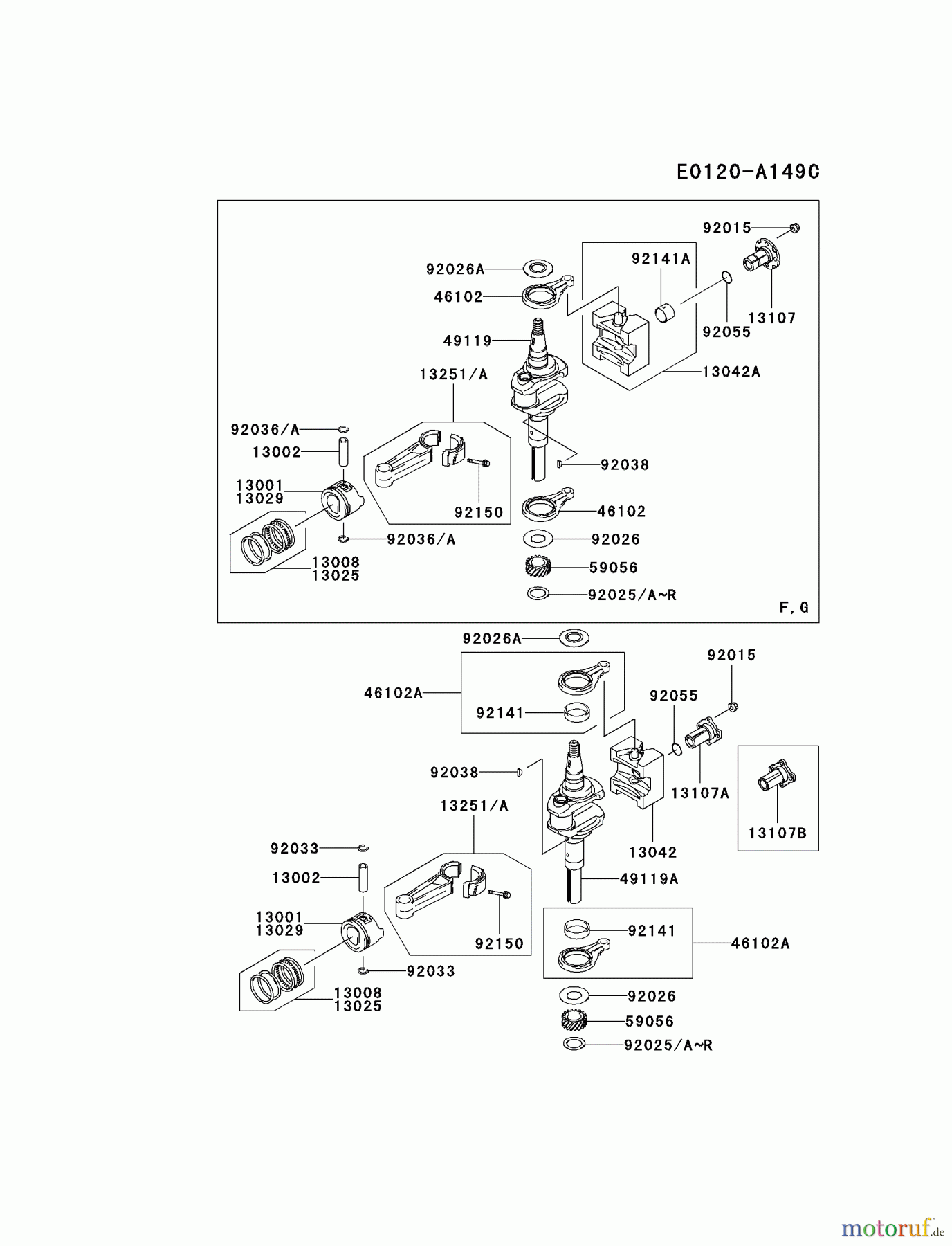 Kawasaki Motoren Motoren Vertikal FA210V - AS02 bis FH641V - DS24 FC420V-GS06 - Kawasaki FC420V 4-Stroke Engine PISTON/CRANKSHAFT #1