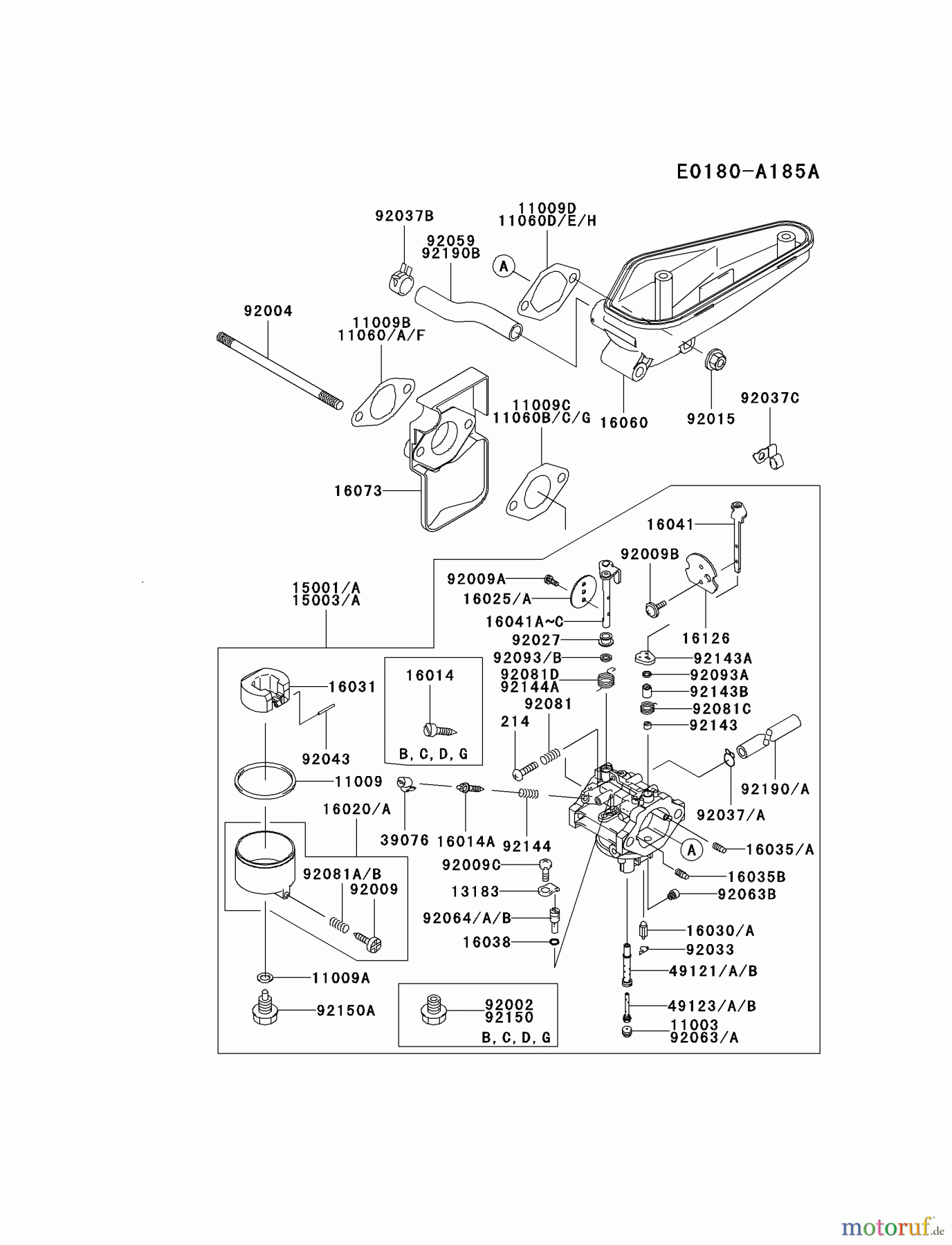 Kawasaki Motoren Motoren Vertikal FA210V - AS02 bis FH641V - DS24 FC540V-HS03 - Kawasaki FC540V 4-Stroke Engine CARBURETOR #3