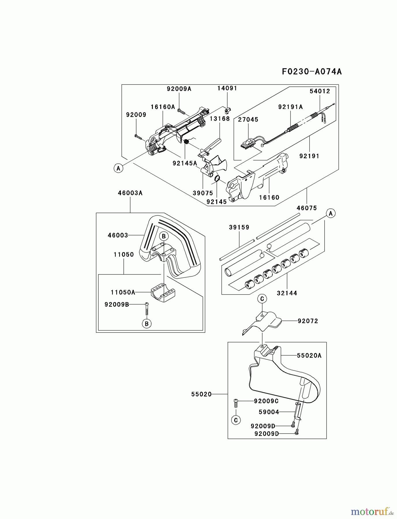  Kawasaki Geräte Trimmer, Faden / Bürste KGT27A-A1 (KGT27A) - Kawasaki Grass Trimmer PIPE/HANDLE/GUARD