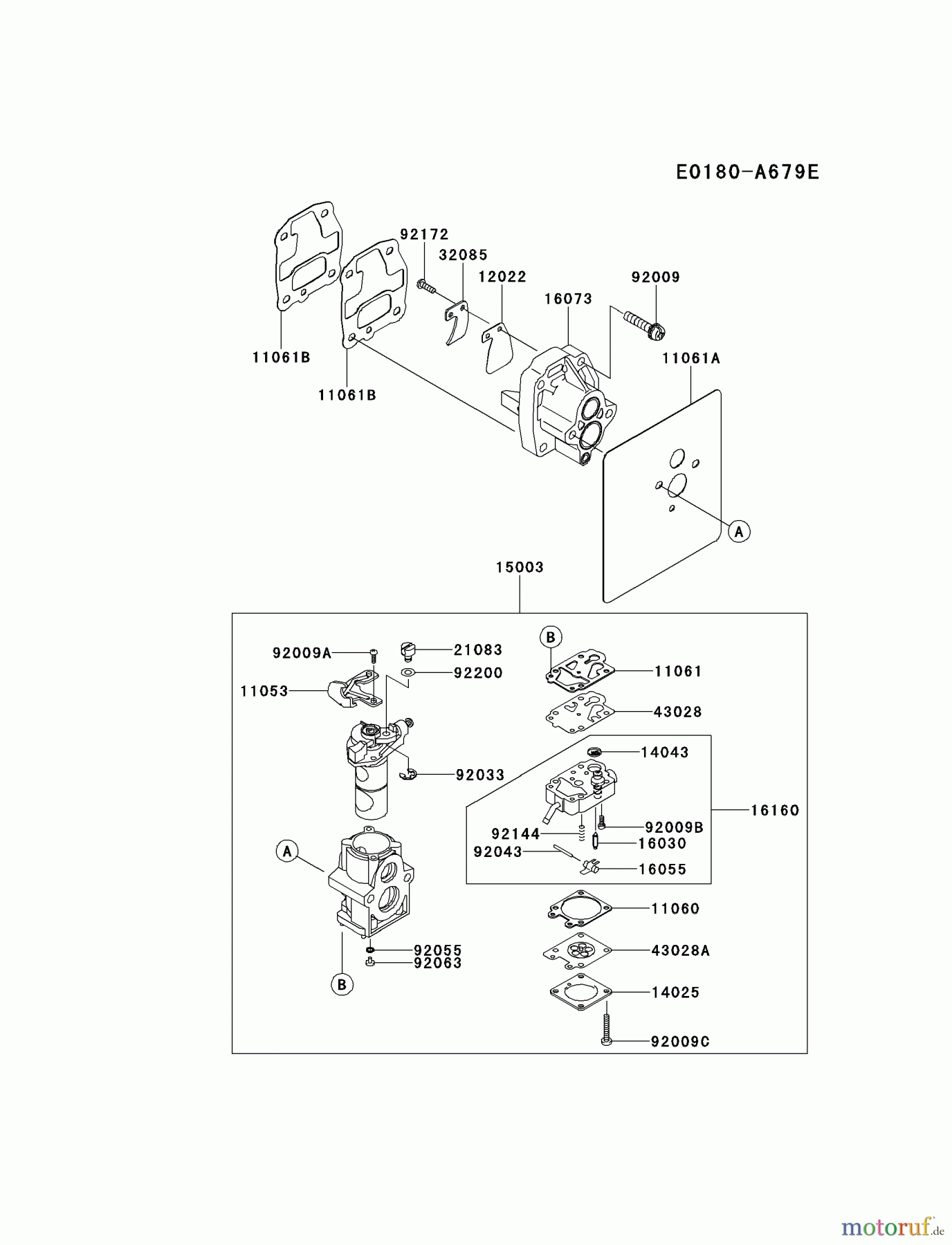  Kawasaki Geräte Bläser / Sauger / Häcksler / Zerkleinerer KRB750A-A1 (KRB750A) - Kawasaki Backpack Blower CARBURETOR