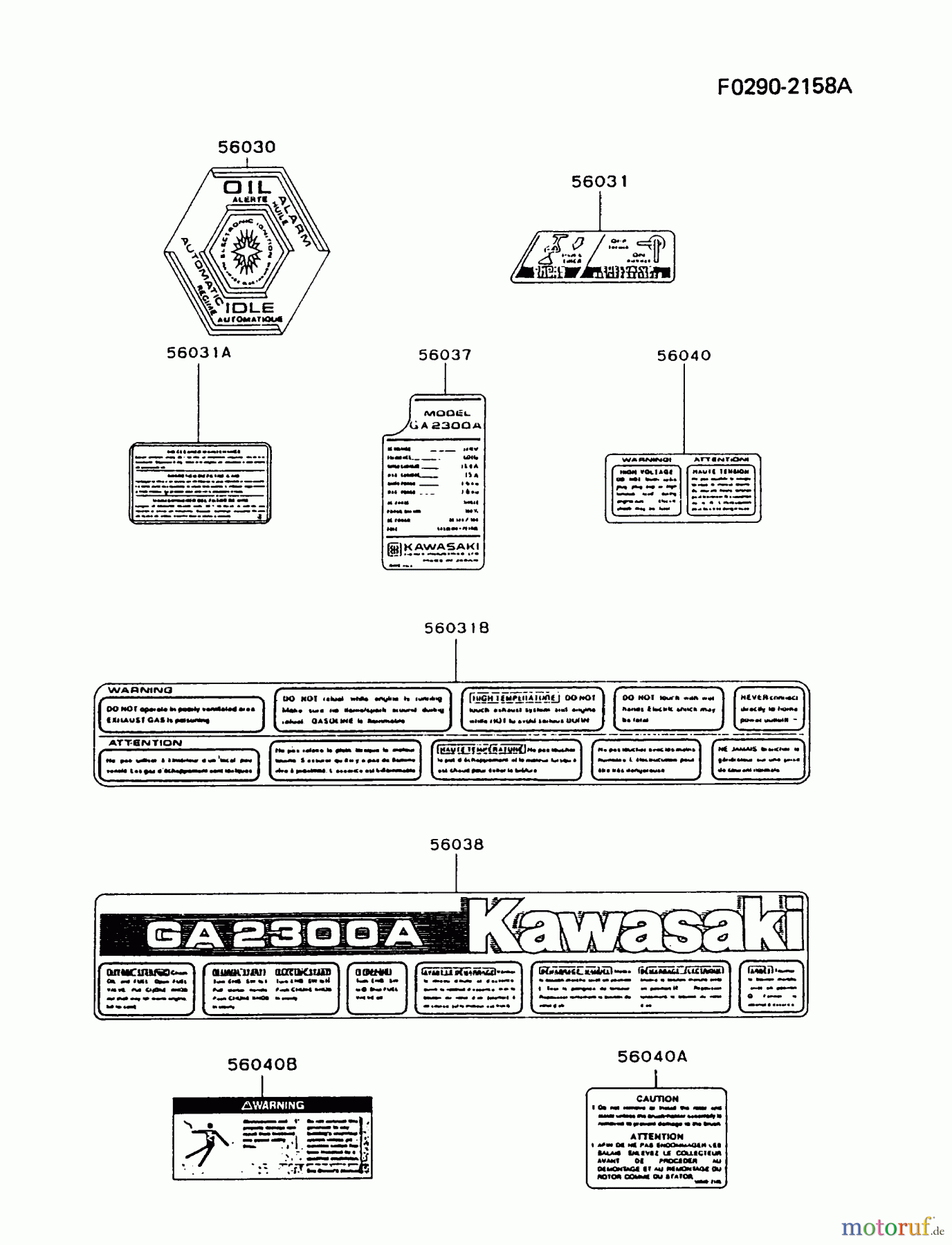  Kawasaki Geräte Stromerzeuger GAW30A-DS00 (GA2300A) - Kawasaki Generator LABEL