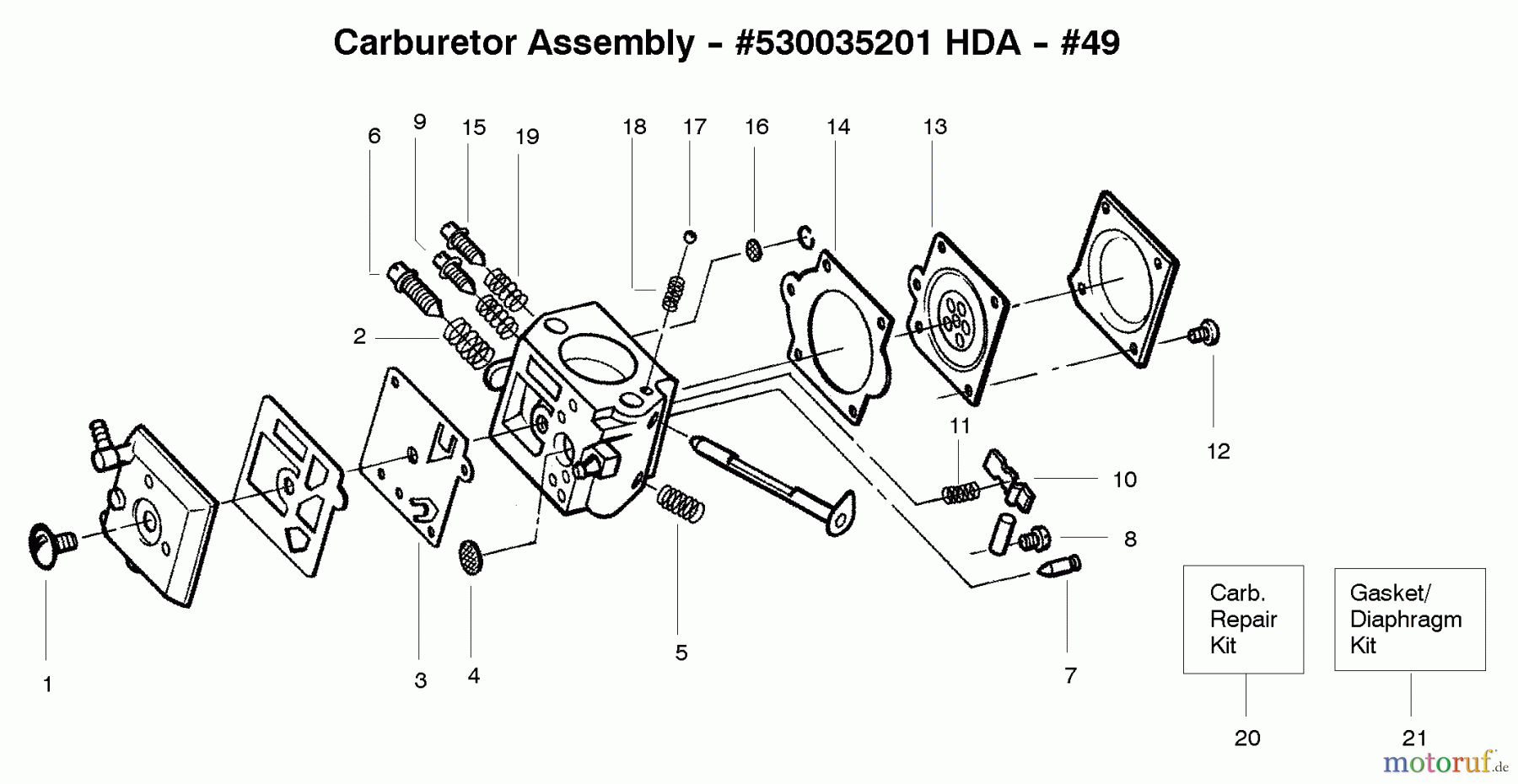 Poulan / Weed Eater Motorsägen PP336 - Poulan Pro Chainsaw Carburetor HDA #49
