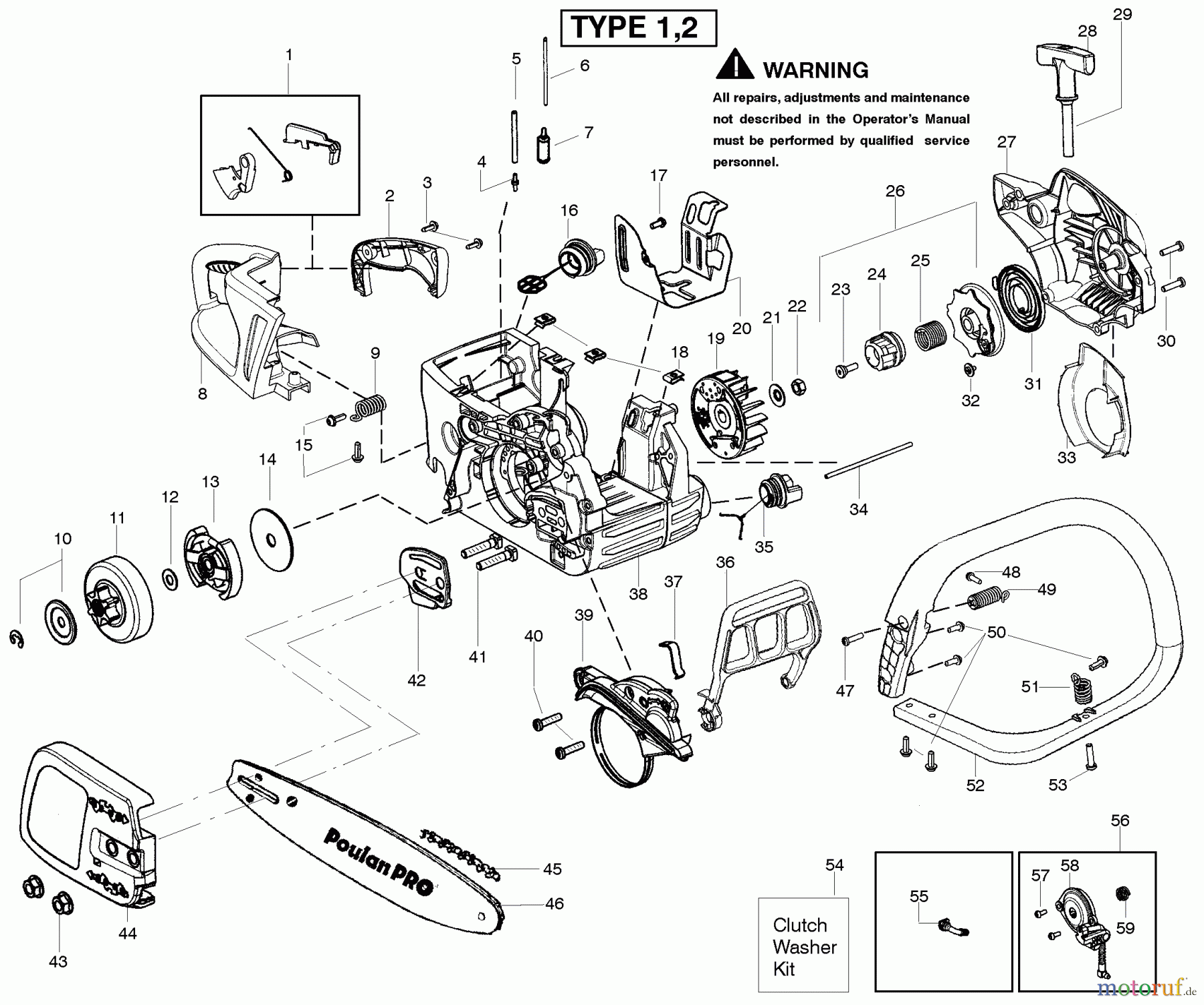 Poulan / Weed Eater Motorsägen PP3816AV (Type 2) - Poulan Pro Chainsaw Starter Type 1-2