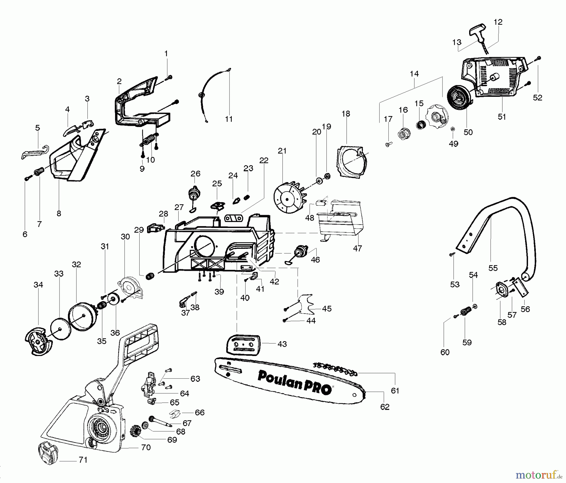 Poulan / Weed Eater Motorsägen PP4620AVX - Poulan Pro Chainsaw Handle, Chassis & Bar Assembly
