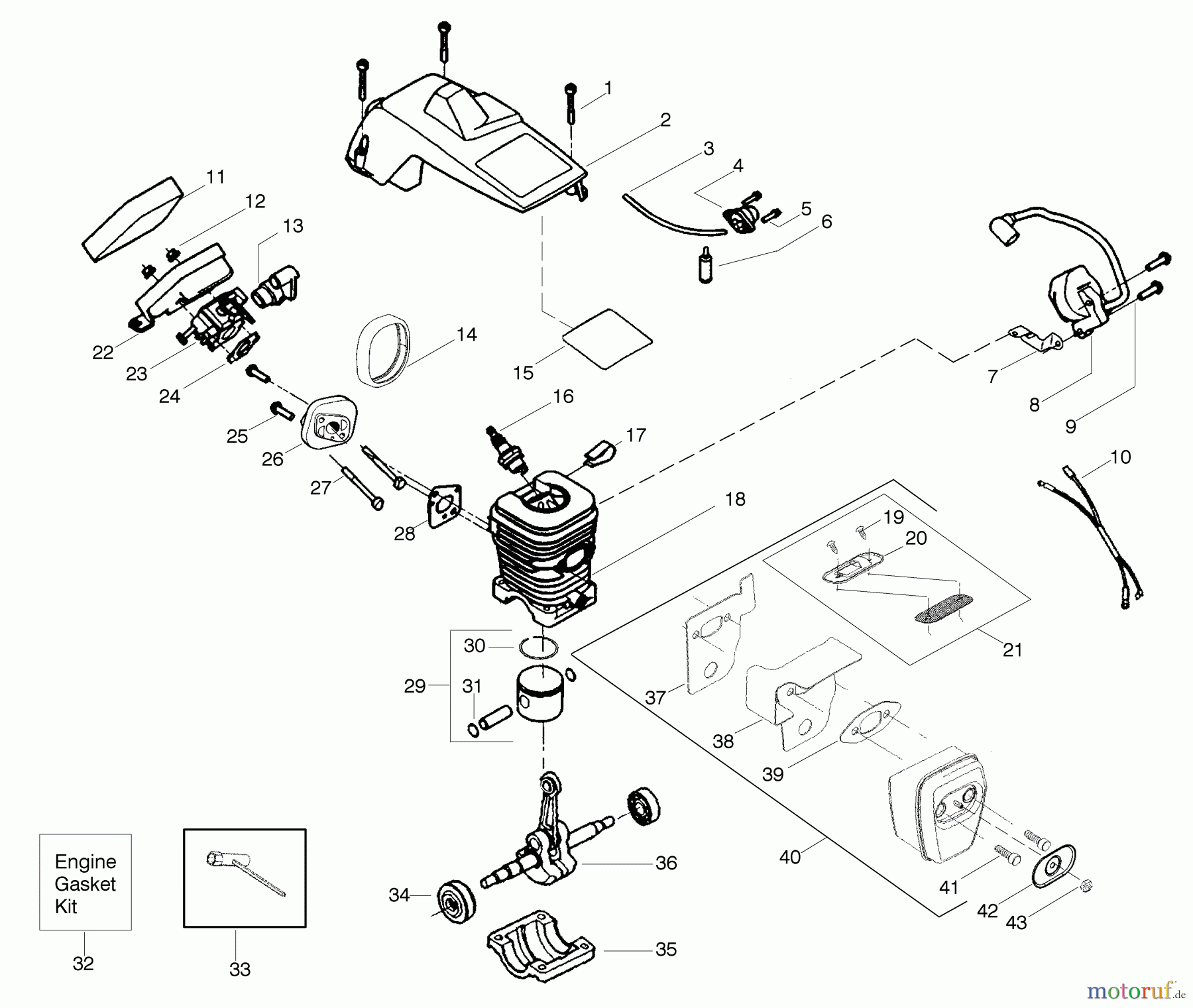 Poulan / Weed Eater Motorsägen PPB1838LE - Poulan Pro Chainsaw Engine Assembly