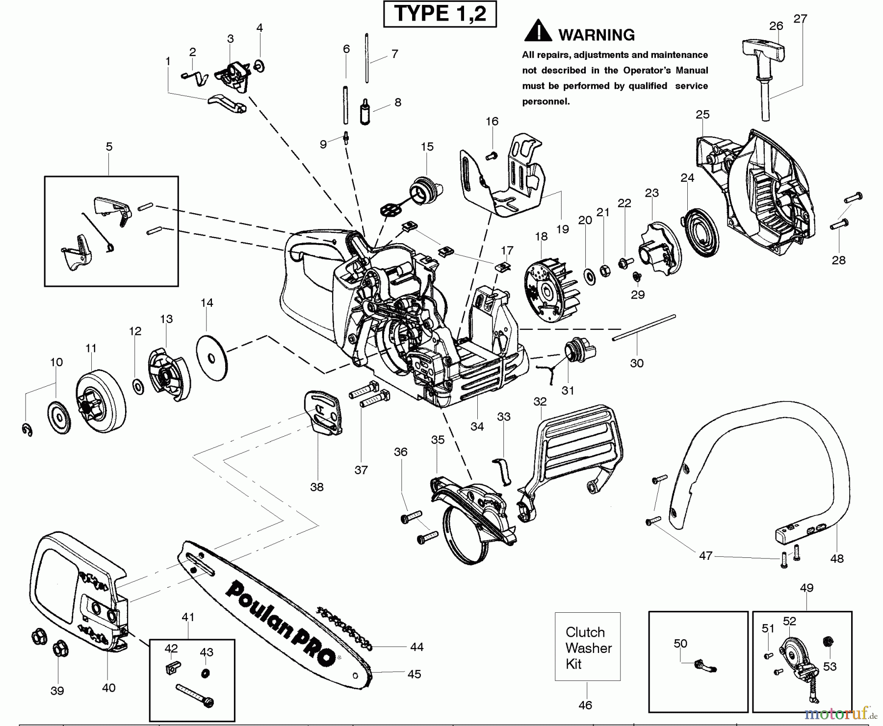 Poulan / Weed Eater Motorsägen PPB3416 (Type 1) - Poulan Pro Chainsaw Starter Type 1-2