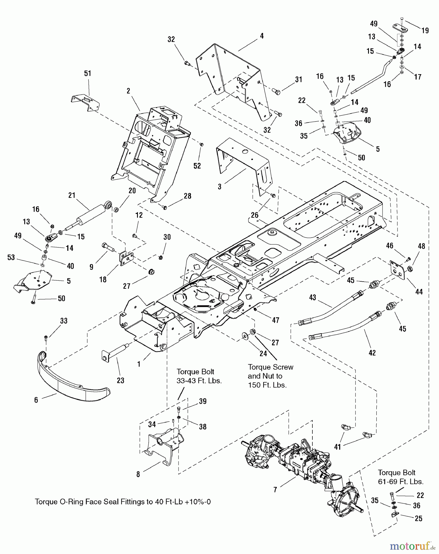  Snapper Rasen- und Gartentraktoren YT23 (1695417) - Snapper Yard Tractor, 23HP, 4WD Hydro Drive RMO, YT400 Series Frame & Front Axle Group - 4WD