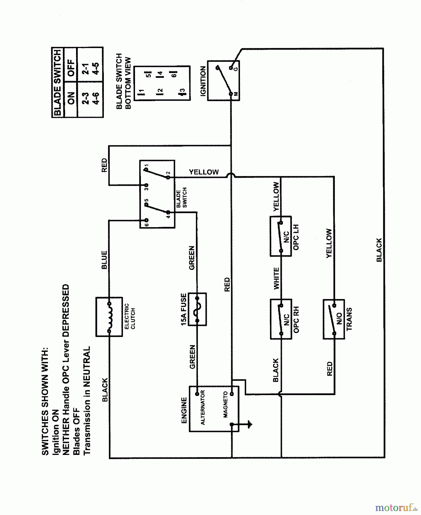 Snapper Rasenmäher für Großflächen SPE151KW - Snapper Wide-Area Walk-Behind Mower, 15 HP, Express, Gear Drive, Series 1 WIRING SCHEMATIC (Pistol Grip Handle)