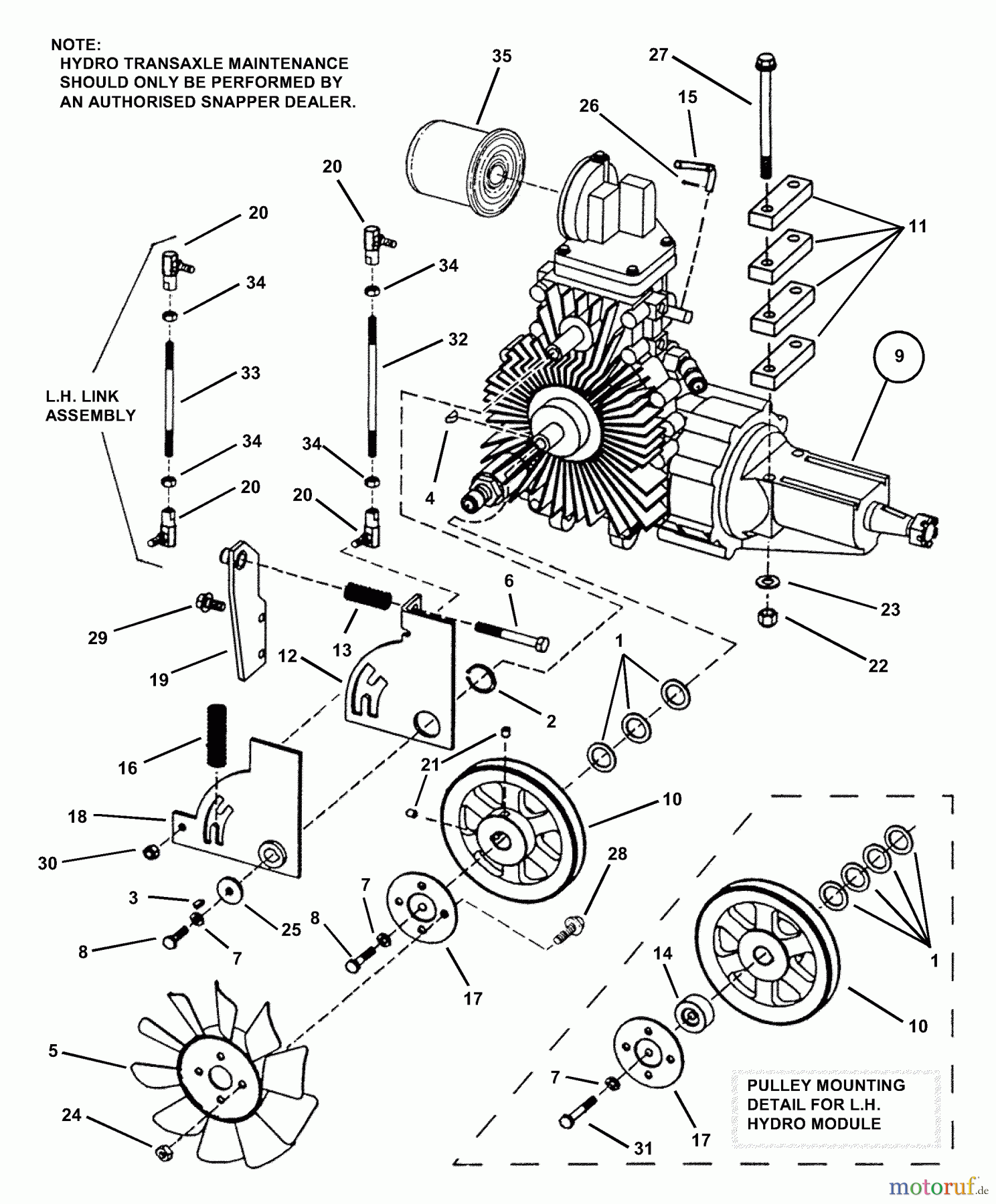  Snapper Nullwendekreismäher, Zero-Turn ZF2101DKU (84575) - Snapper 21 HP Zero-Turn Mower, Kubota, Out Front, Z-Rider Series 1 Tandem Hydro Transaxle Assembly