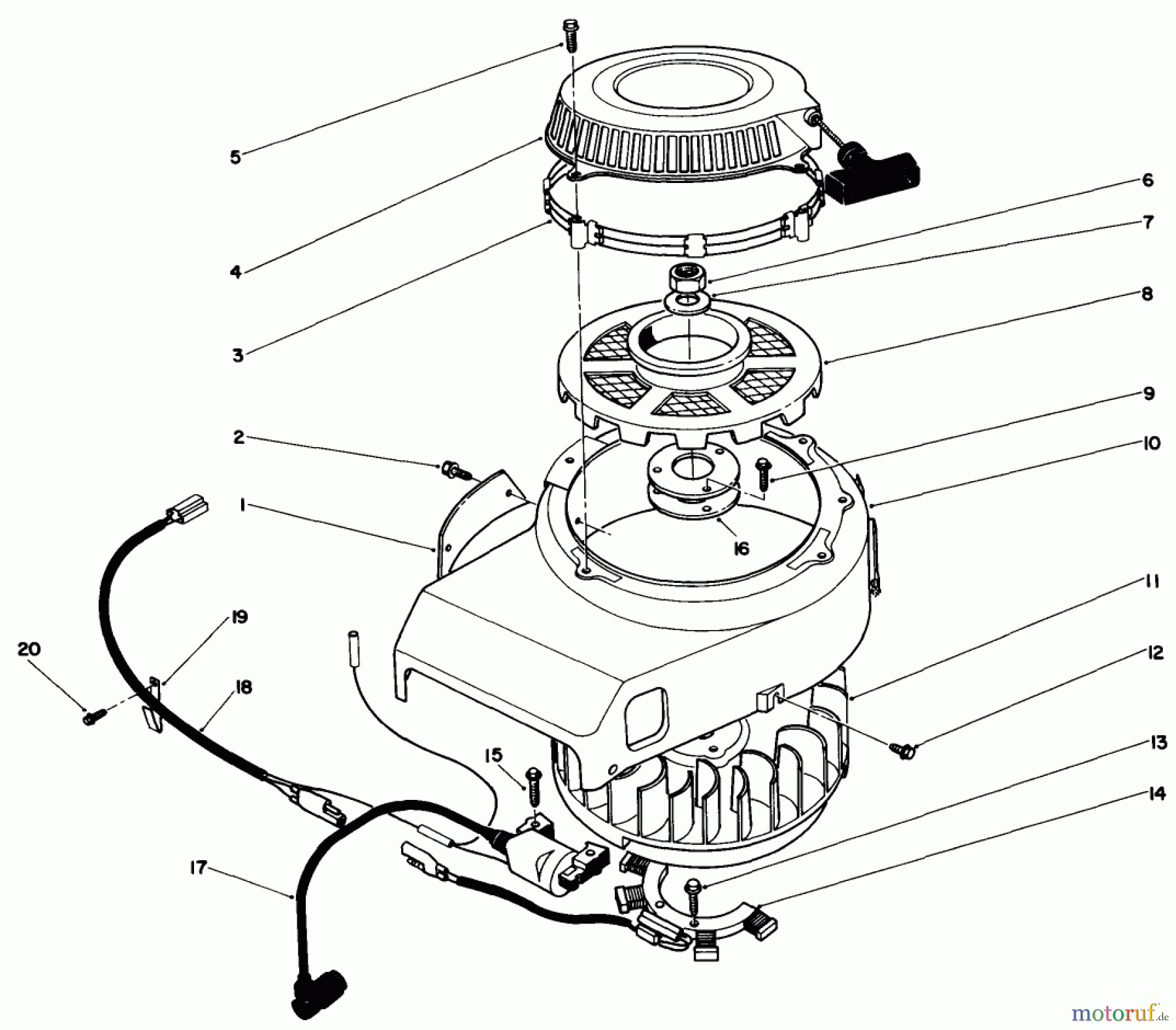 Toro Neu Mowers, Drive Unit Only 30112 - Toro Mid-Size Proline Gear Traction Unit, 12.5 hp, 1986 (6000001-6999999) RECOIL AND FLYWHEEL ASSEMBLY