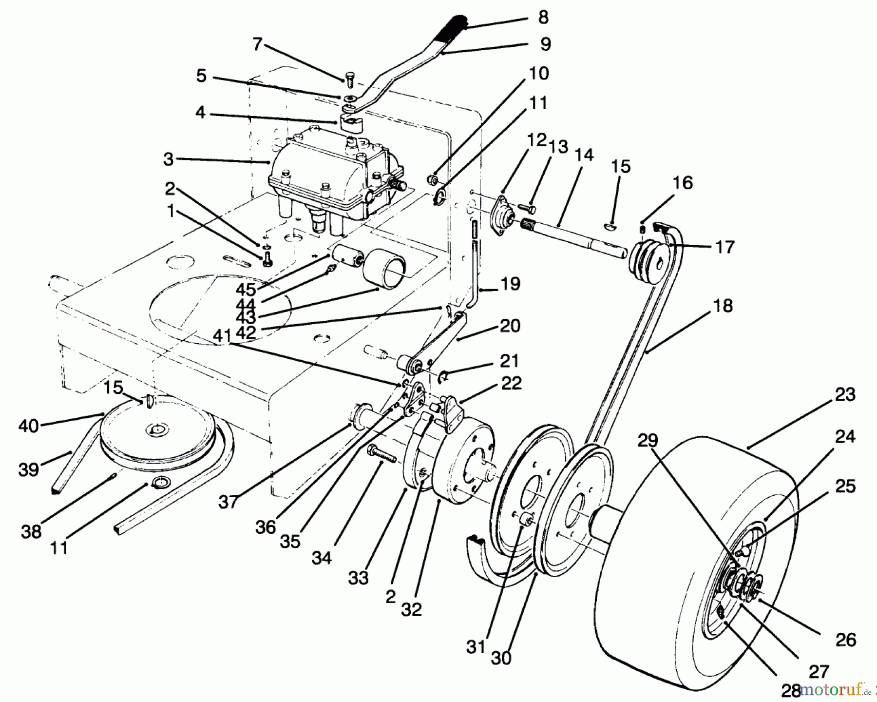 Toro Neu Mowers, Drive Unit Only 30175 - Toro Mid-Size Proline Gear Traction Unit, 14 hp, 1994 (49000001-49999999) AXLE ASSEMBLY