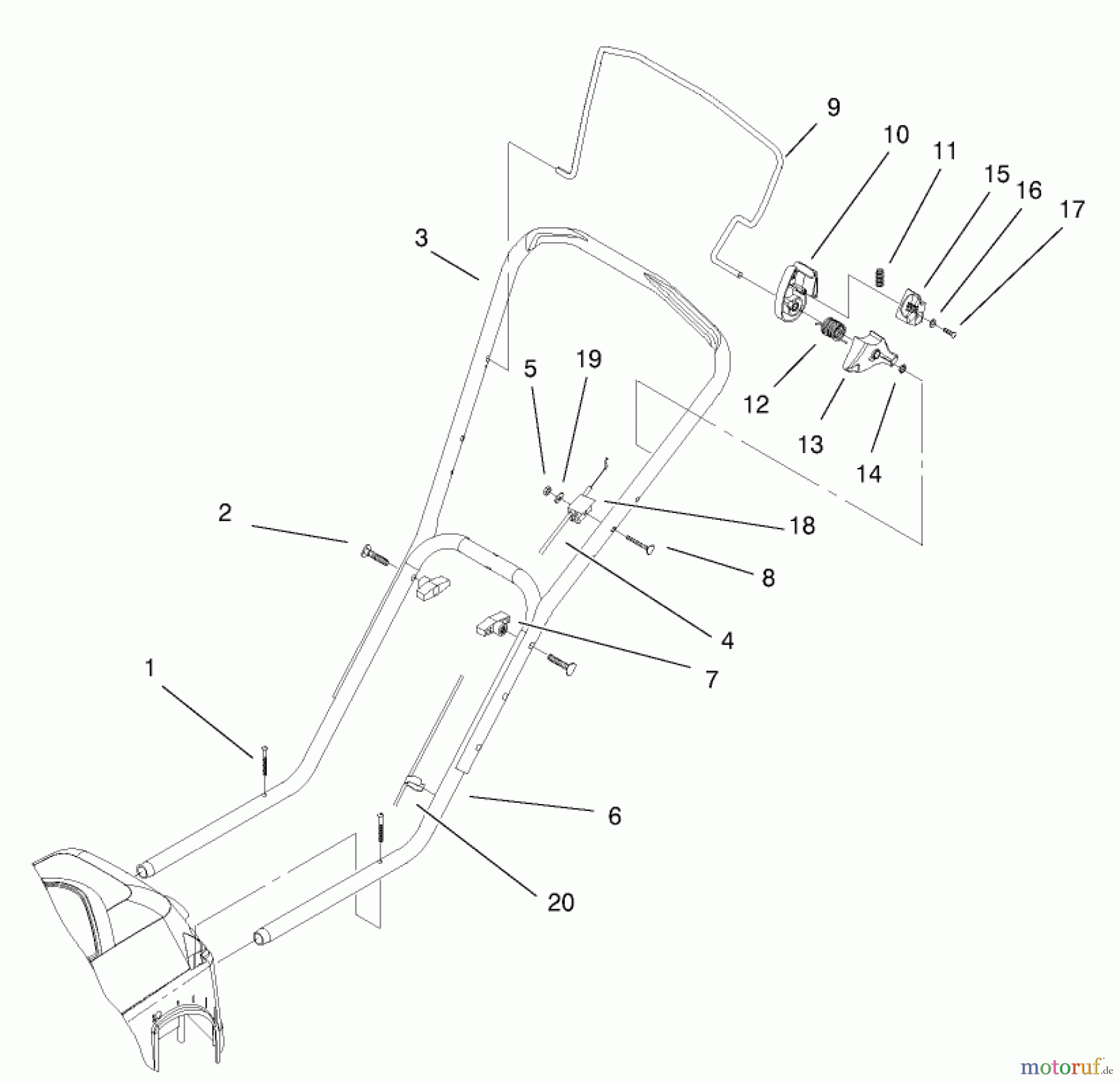 Toro Neu Mowers, Electric 20052 (E24) - Toro Carefree Recycler Electric Mower, E24, 2001 (210000001-210999999) HANDLE AND CONTROLS ASSEMBLY