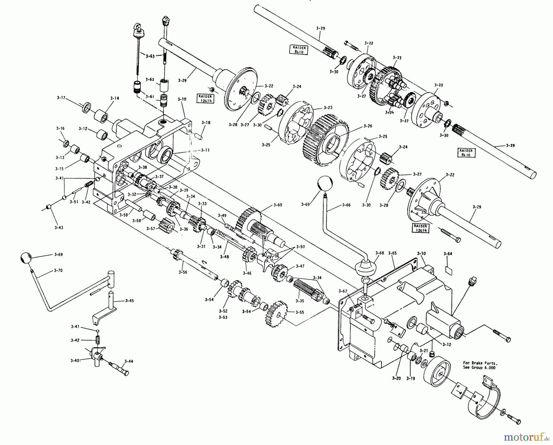 Toro Neu Mowers, Lawn & Garden Tractor Seite 1 1-0330 - Toro Raider 8 Tractor, 1972 3.010 TRANSMISSION 6-SPEED (PLATE 3.1)
