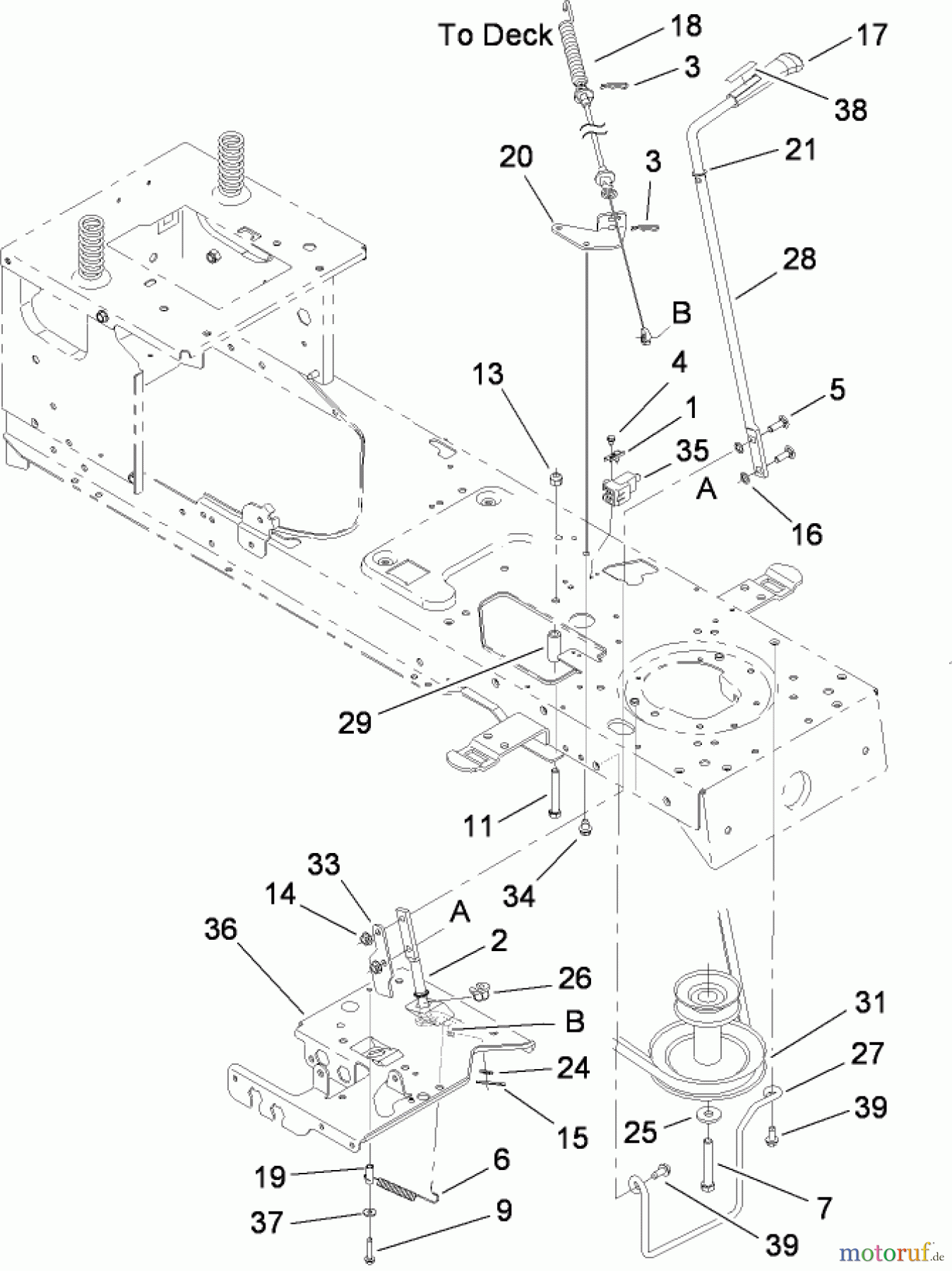 Toro Neu Mowers, Lawn & Garden Tractor Seite 1 13BX60RG748 (LX425) - Toro LX425 Lawn Tractor, 2007 (1A087H10172-1E087H10250) PTO ENGAGE ASSEMBLY