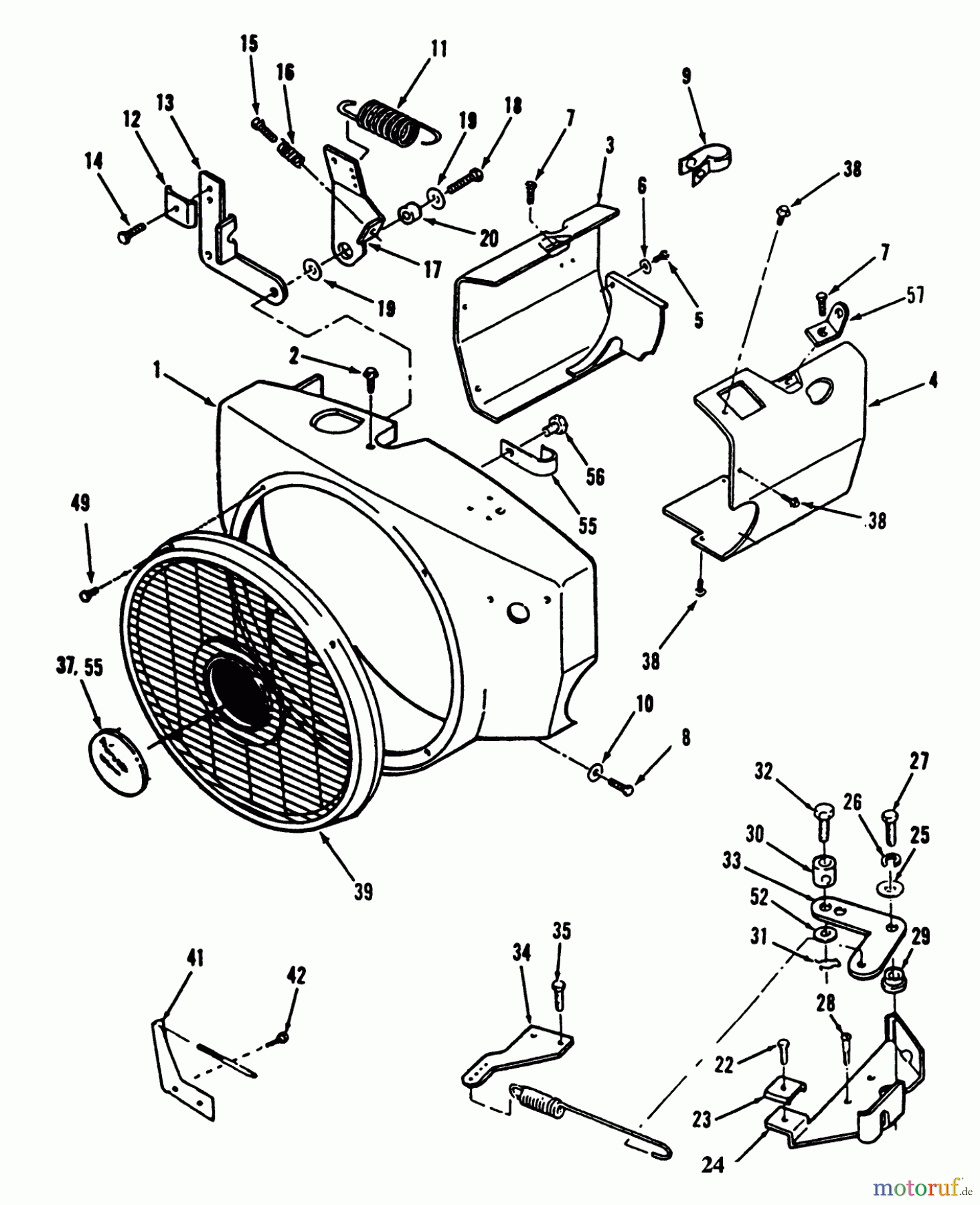 Toro Neu Mowers, Lawn & Garden Tractor Seite 1 41-20OE03 (520-H) - Toro 520-H Garden Tractor, 1992 (2000001-2999999) BLOWER HOUSING AND GOVERNOR