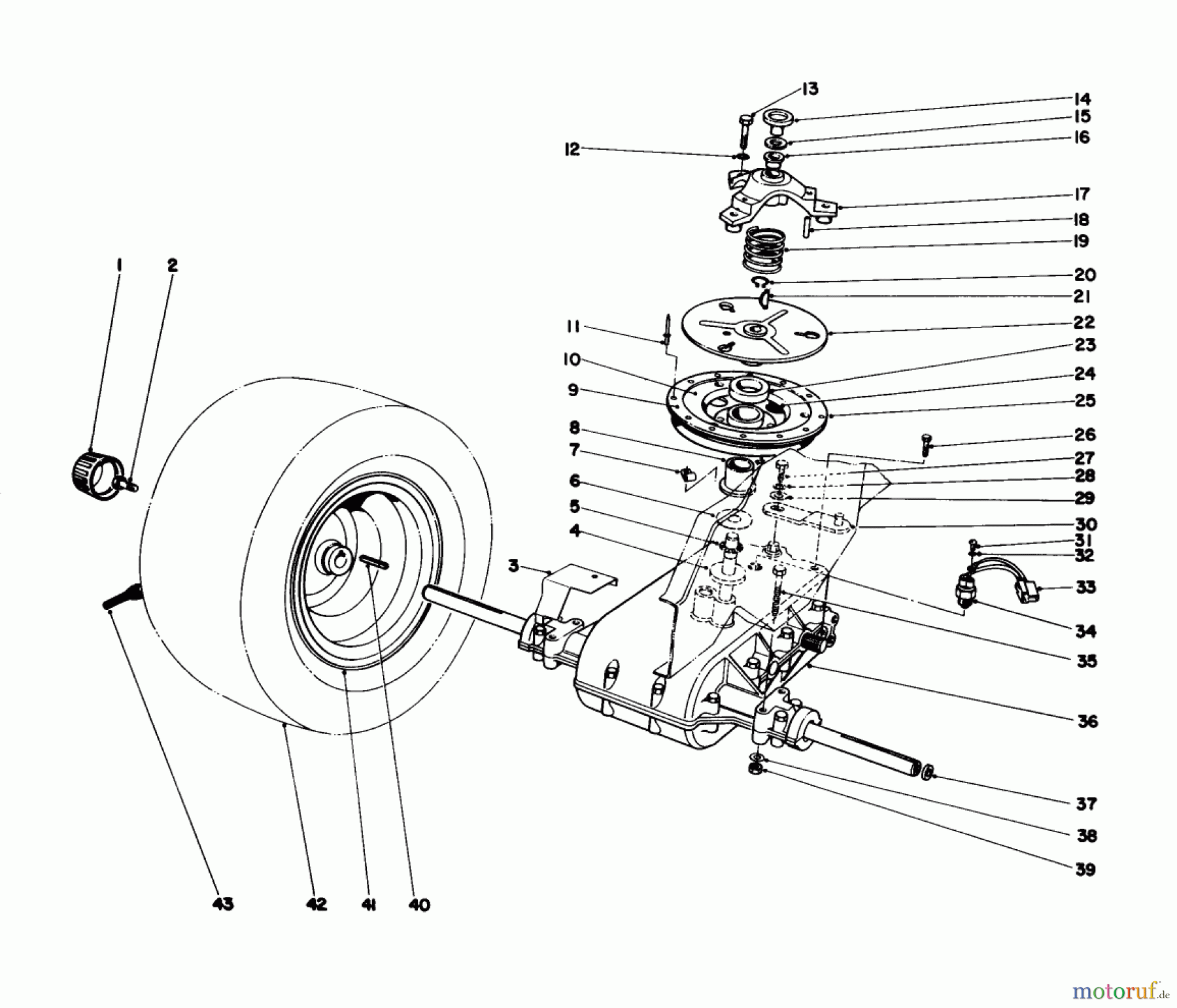  Toro Neu Mowers, Lawn & Garden Tractor Seite 1 57357 (11-44) - Toro 11-44 Lawn Tractor, 1985 (5000001-5999999) TRANSAXLE & CLUTCH ASSEMBLY