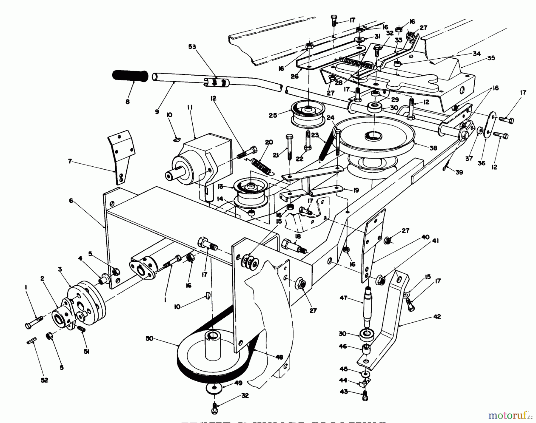 Toro Neu Mowers, Lawn & Garden Tractor Seite 1 57360 (11-32) - Toro 11-32 Lawn Tractor, 1987 (7000001-7999999) FRAME & PULLEY ASSEMBLY 36