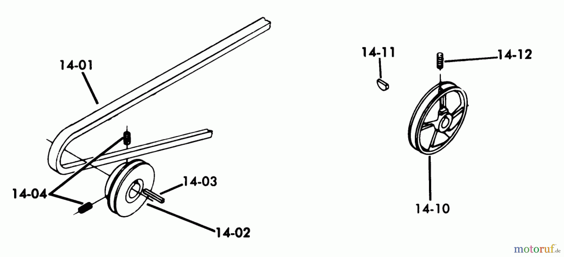 Toro Neu Mowers, Lawn & Garden Tractor Seite 1 61-16K803 (C-160) - Toro C-160 8-Speed Tractor, 1976 14.000 DRIVE BELTS AND PULLEYS (FIG. 14A)